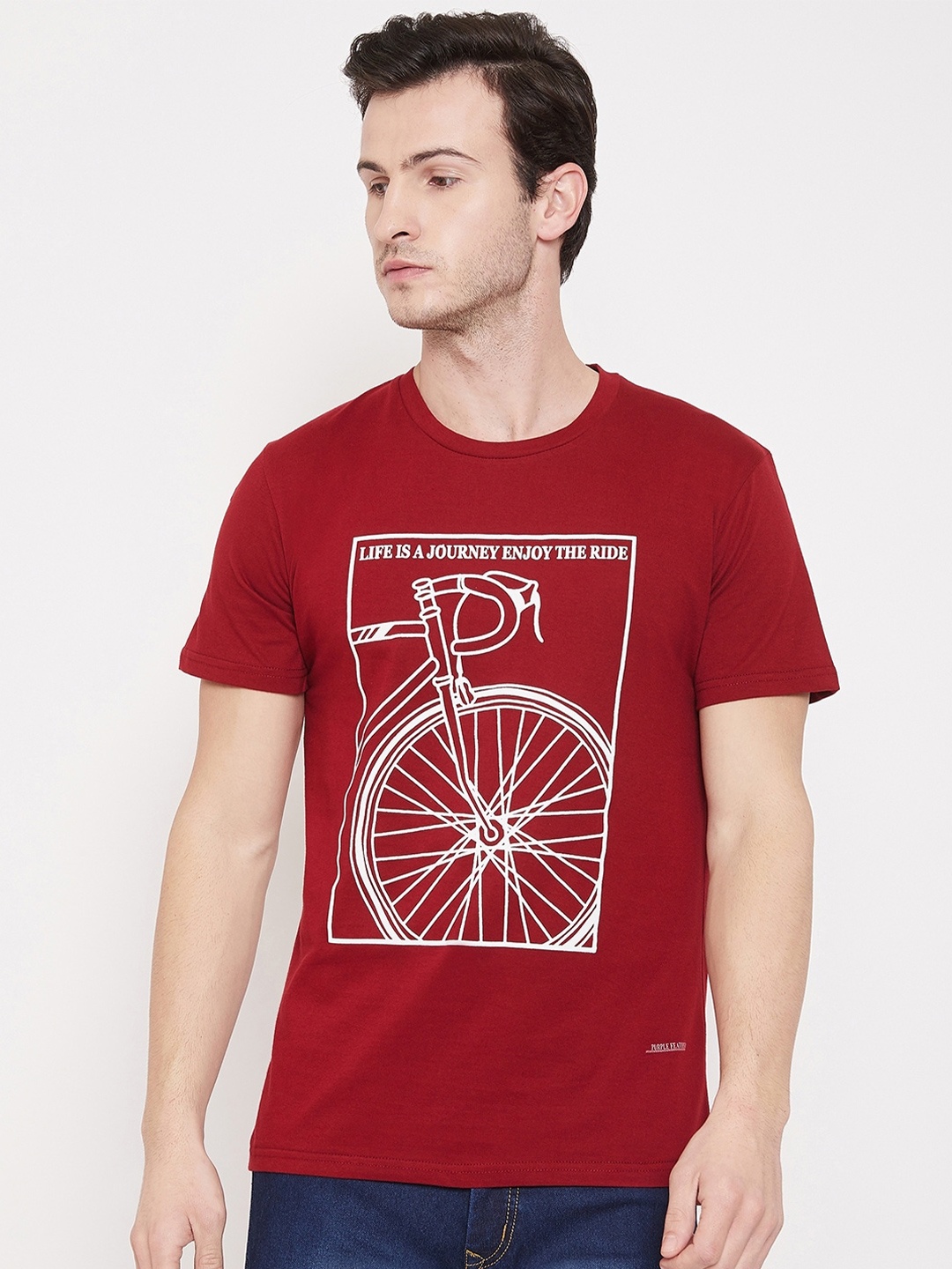 

Purple Feather Graphic Printed Pure Cotton T-shirt, Red