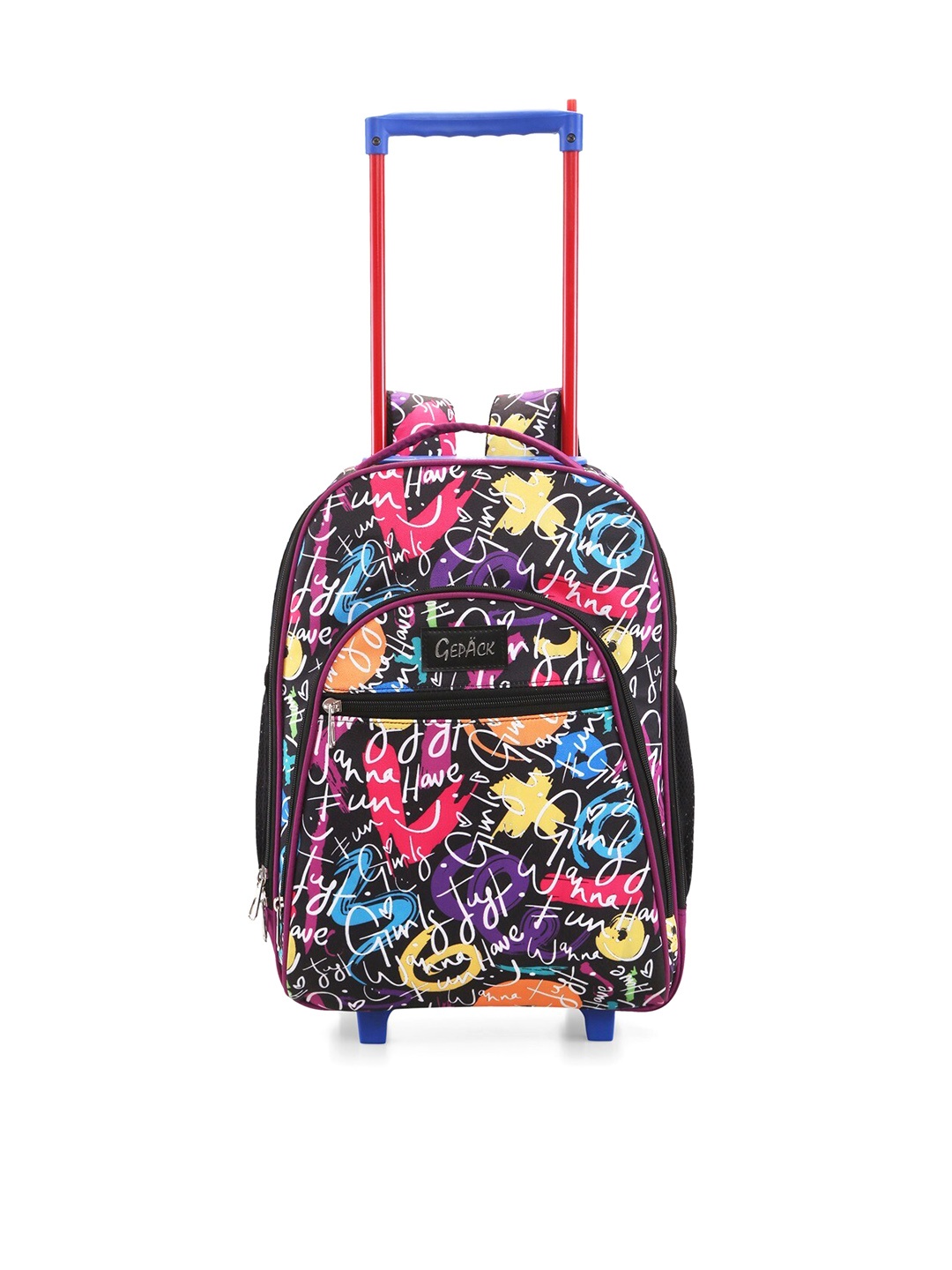 

GEPACK Printed Polyester Cabin Trolley Backpack With 2 360 Degree Rotatable Wheels, Black
