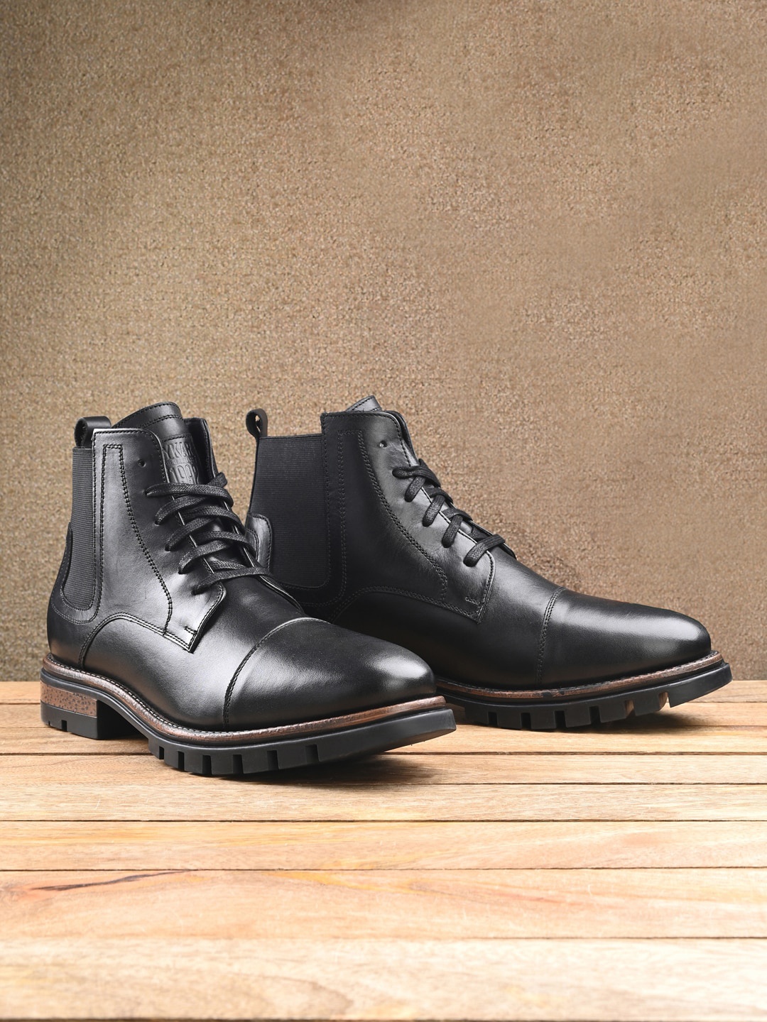 

SPYKAR Men Mid-Top Leather Block Heel Regular Boots, Black