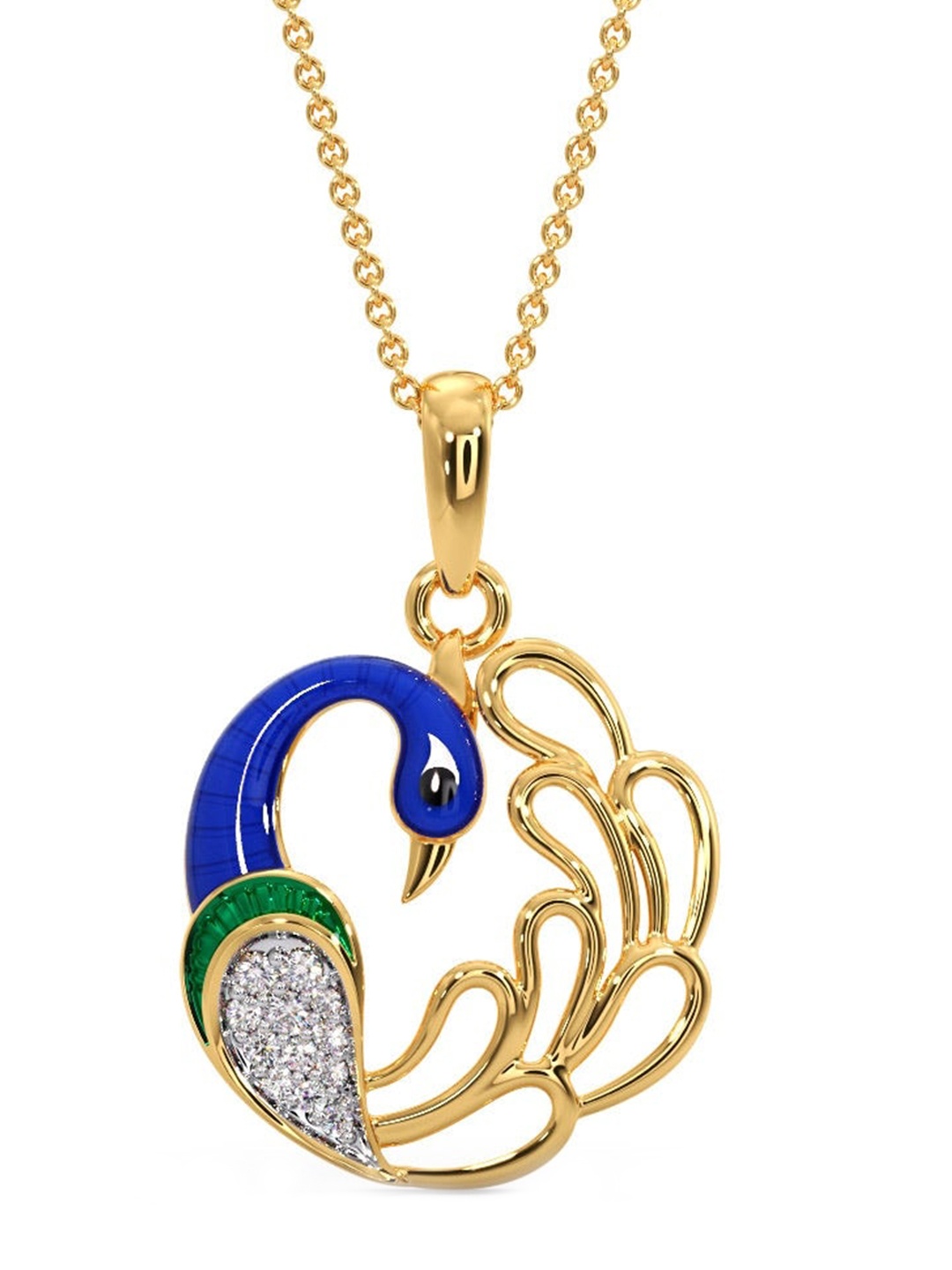 

CANDERE A KALYAN JEWELLERS COMPANY Peacock 14KT BIS Hallmark Diamond Gold Pendant-1.7gm