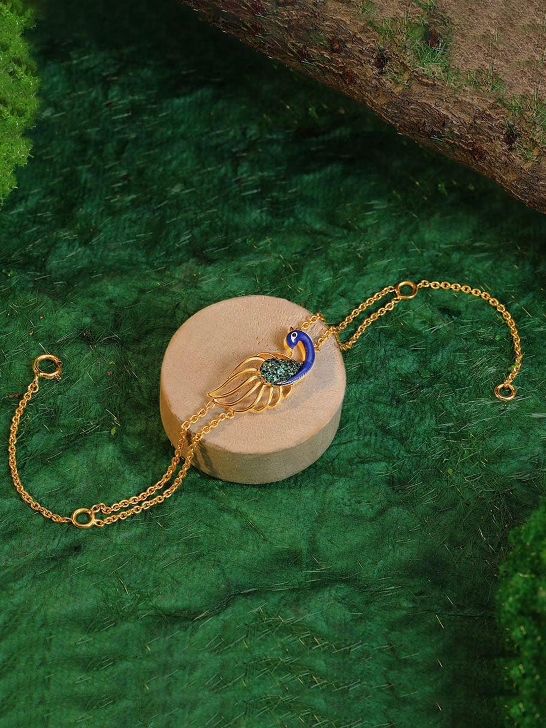 

CANDERE A KALYAN JEWELLERS COMPANY Peacock 14KT Gemstone Gold Bracelet-2.88gm