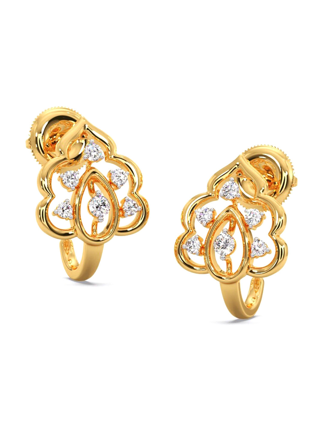 

CANDERE A KALYAN JEWELLERS COMPANY 18KT BIS Hallmark Gold Diamond-Studded Earrings -2.11 g