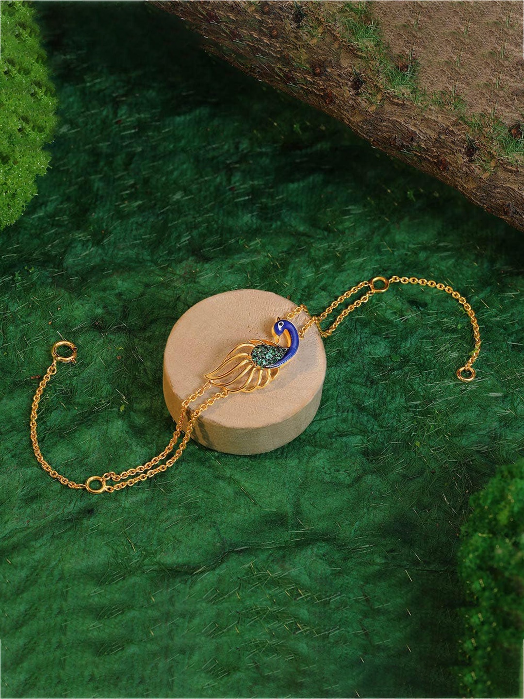 

CANDERE A KALYAN JEWELLERS COMPANY Peacock 14KT Gemstone Gold Bracelet-3.08gm
