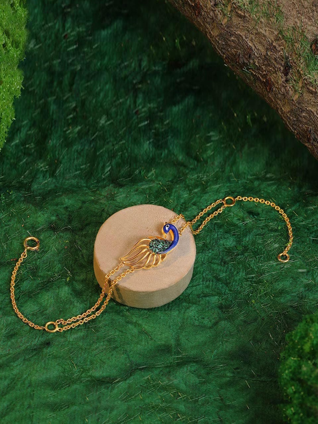 

CANDERE A KALYAN JEWELLERS COMPANY Peacock 14KT Gemstone Gold Bracelet -2.5gm