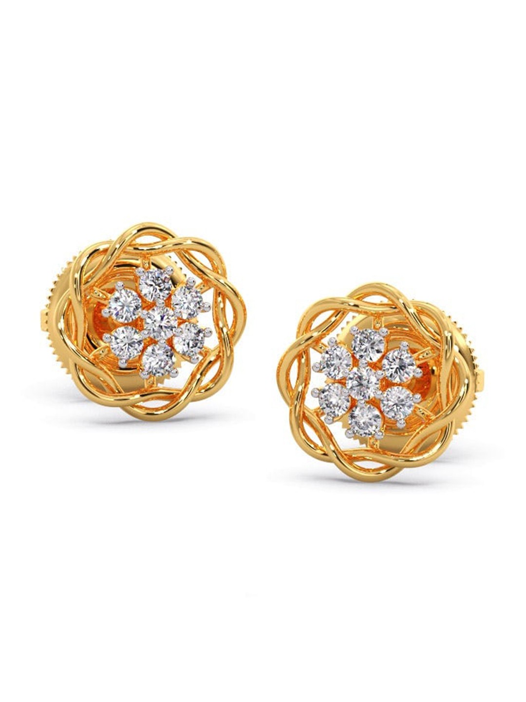 

CANDERE A KALYAN JEWELLERS COMPANY 18KT BIS Hallmark Gold Diamond-Studded Earrings-1.1gm