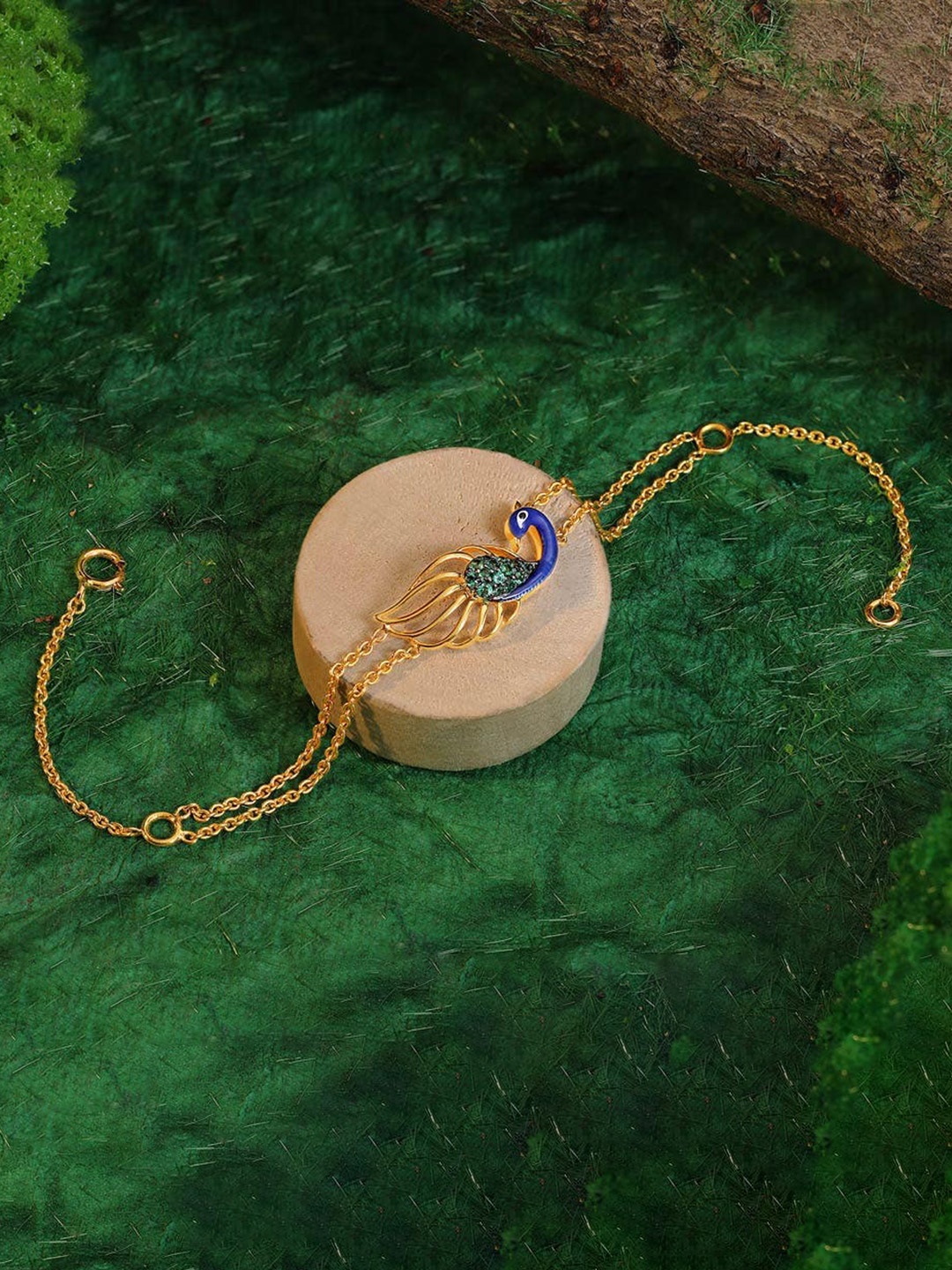 

CANDERE A KALYAN JEWELLERS COMPANY Peacock 18KT (750) Gold Gemstone Bracelet-3.62gm
