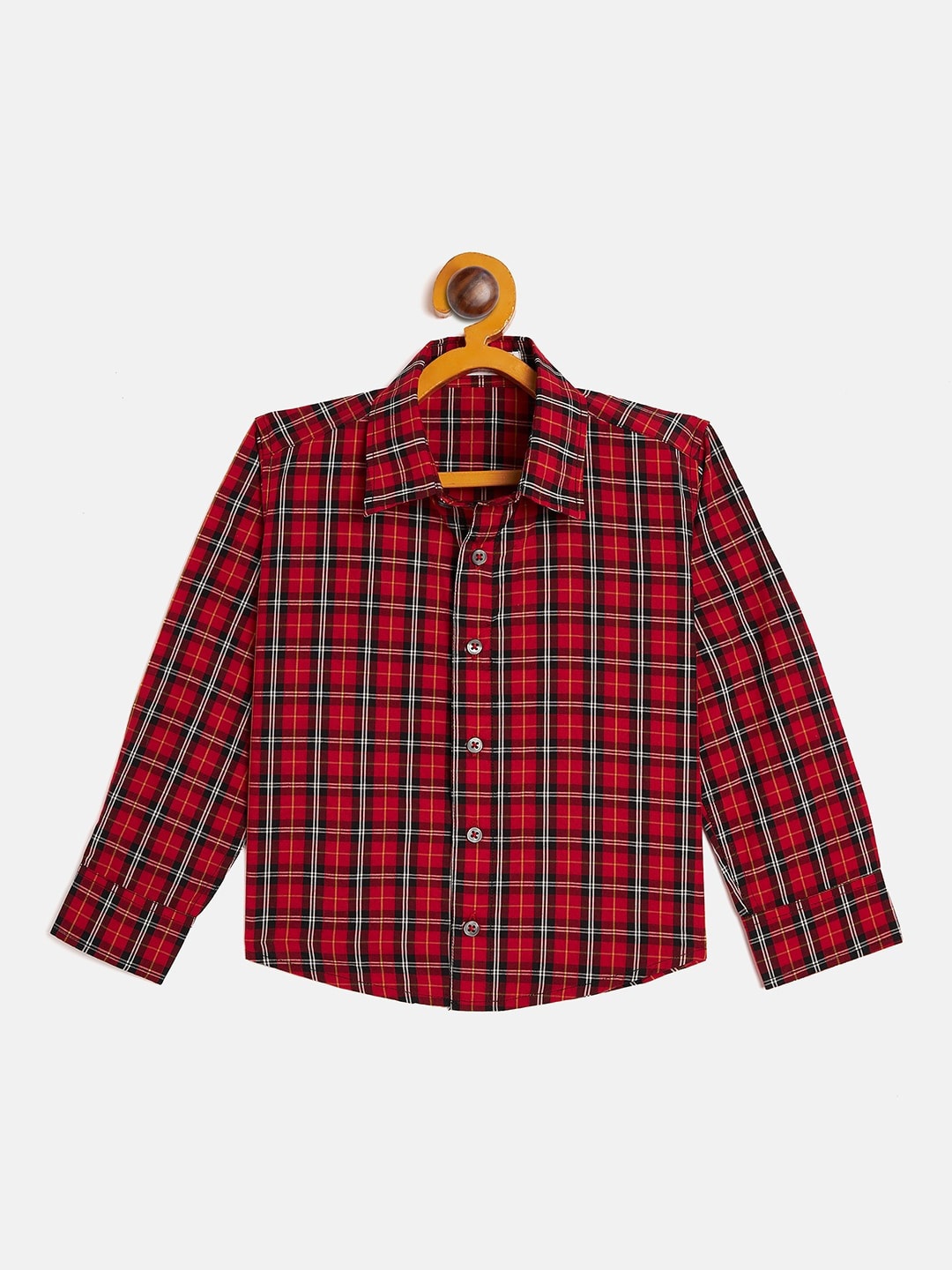 

JWAAQ Boys Relaxed Checked Spread Collar Opaque Cotton Casual Shirt, Red