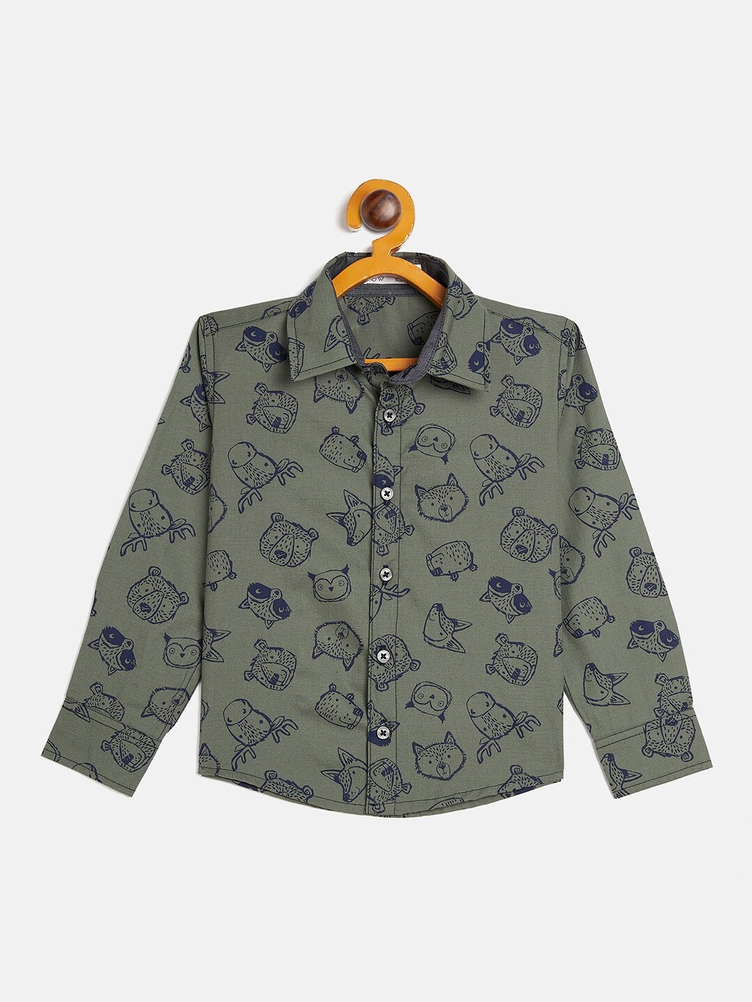 

JWAAQ Boys Relaxed Fit Conversational Printed Cotton Casual Shirt, Green