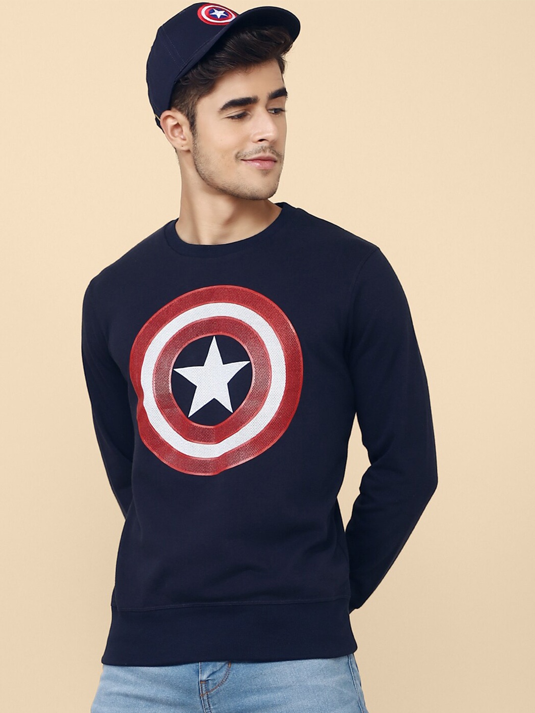 

Free Authority Captain America Printed Cotton Sweatshirt, Navy blue