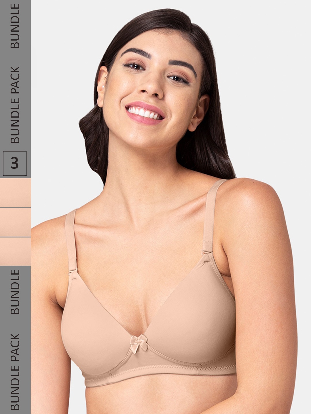 

Tweens Pack Of 3 Non-Wired Lightly Padded Seamless Cotton T-Shirt Bra with All Day Comfort, Beige