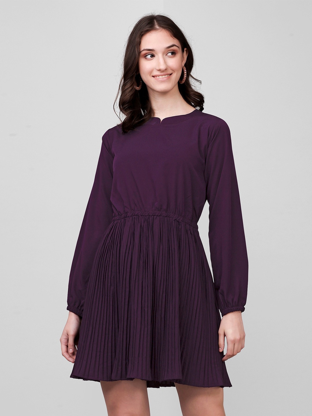 

Nivah Fashion Accordion Pleats Crepe Fit & Flare Mini Dress, Purple
