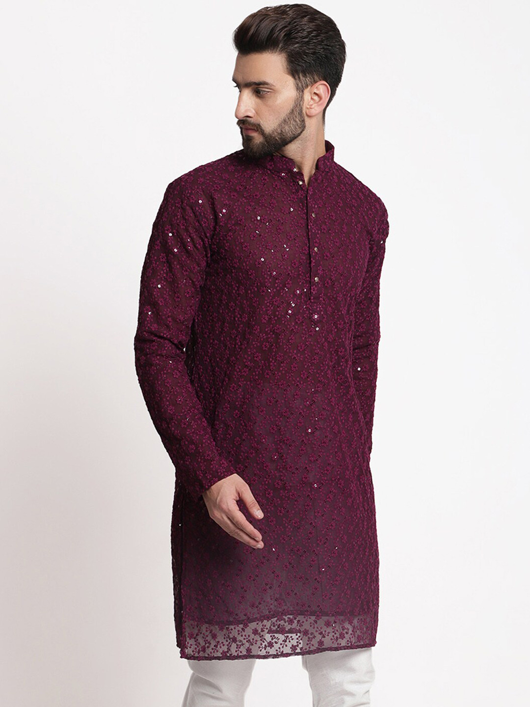 

TREEMODA Embroidered Chikankari Cotton Straight Kurta, Maroon