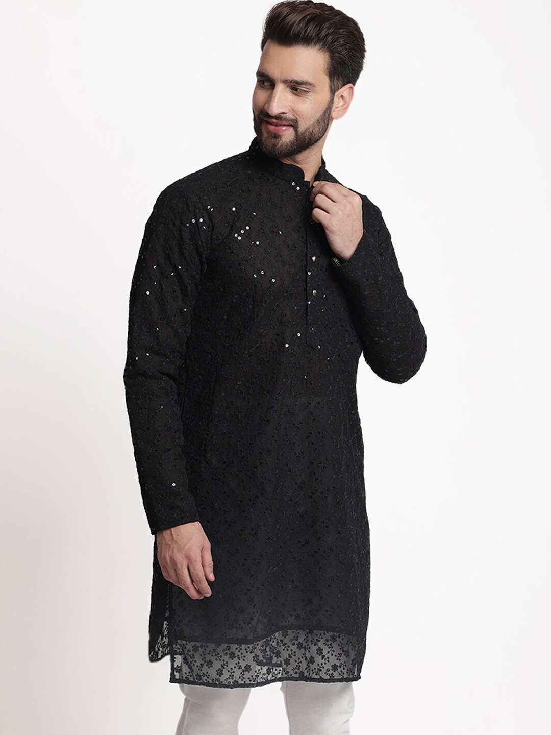 

TREEMODA Chikankari Cotton Straight Kurta, Black