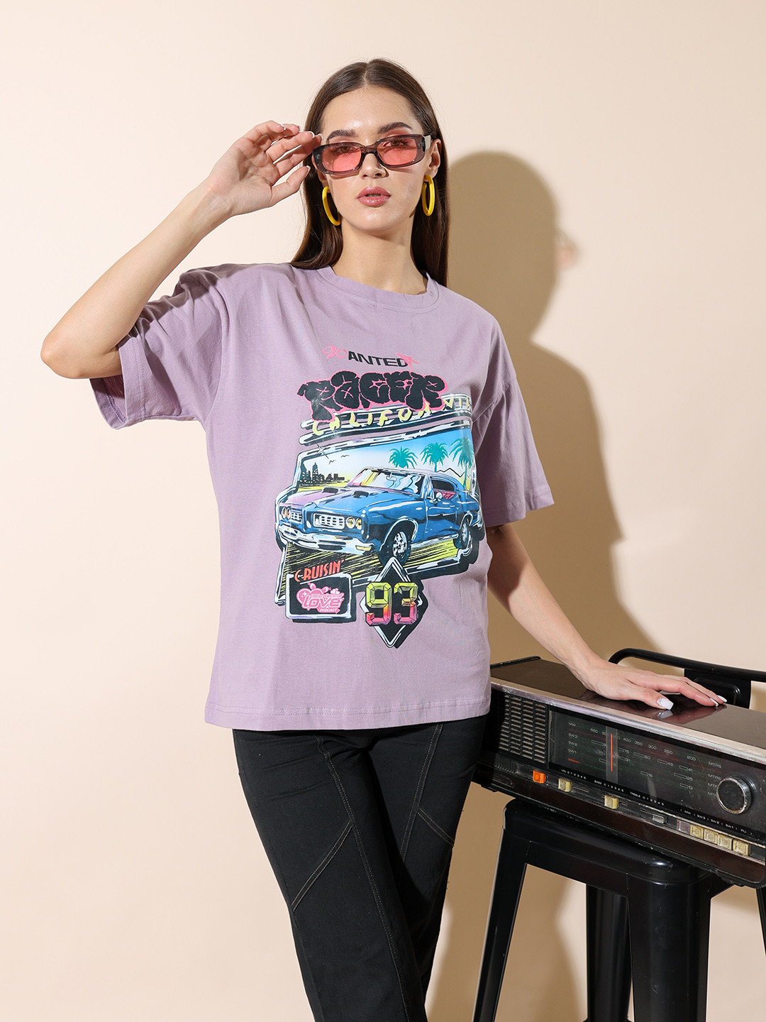 

Stylecast X Hersheinbox Graphic Printed Drop-Shoulder Sleeves Pure Cotton T-shirt, Lavender
