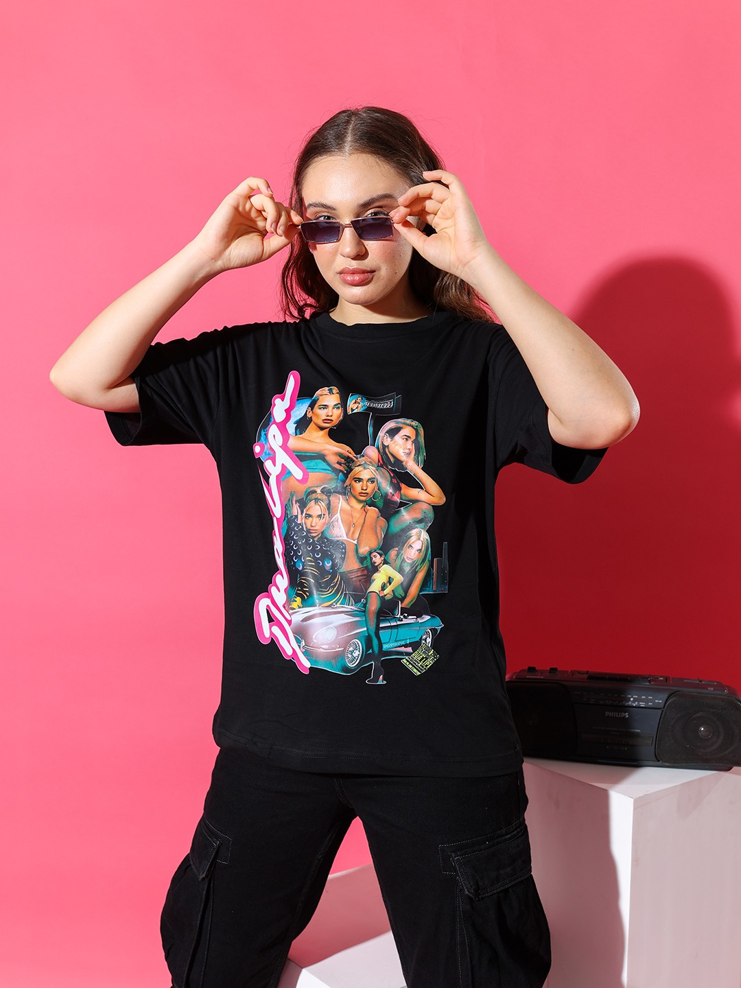

Stylecast X Hersheinbox Women Pure Cotton Printed Drop-Shoulder Sleeves T-shirt, Black