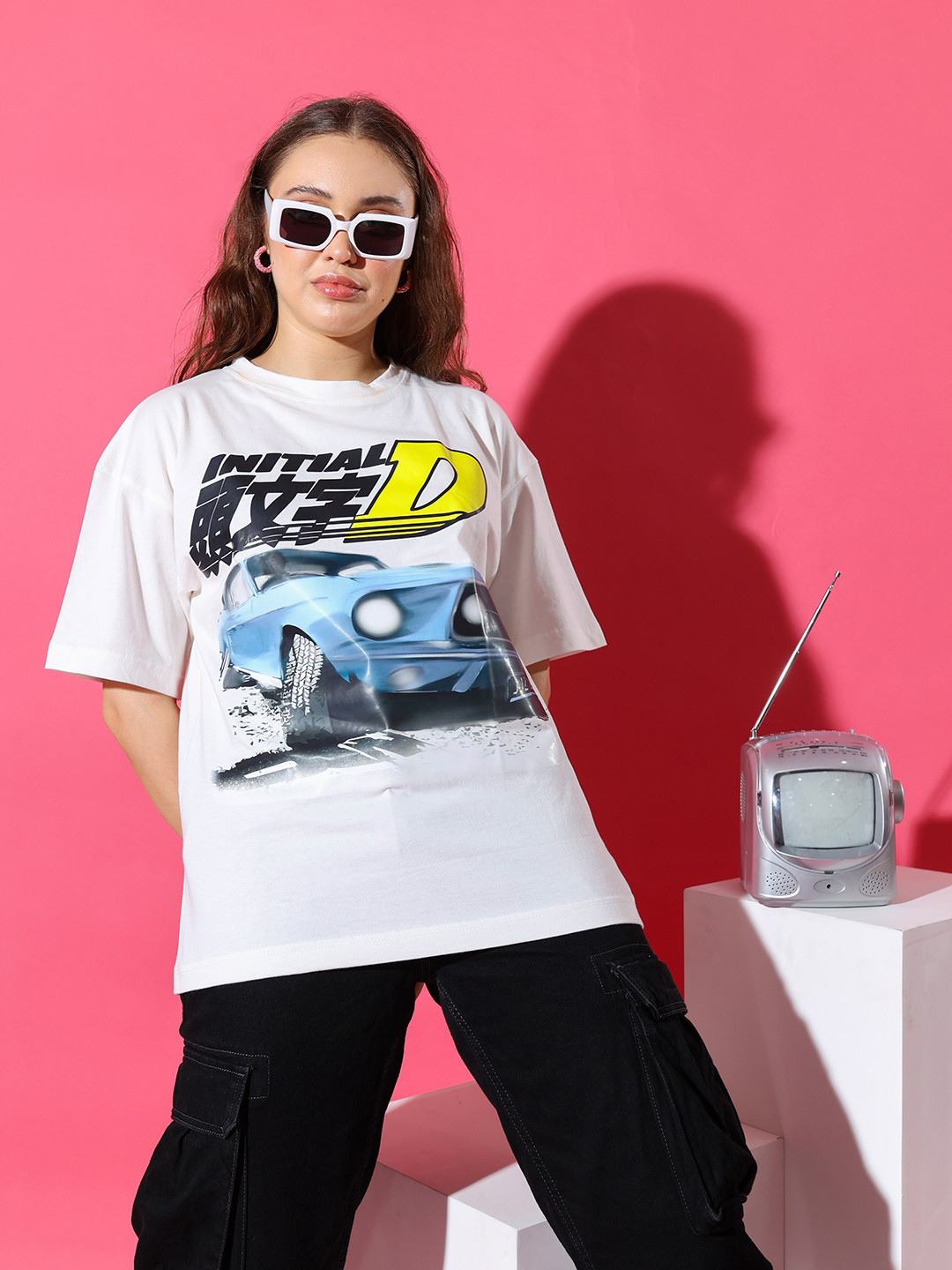 

Stylecast X Hersheinbox Printed Drop-Shoulder Sleeves Pure Cotton Relaxed T-shirt, White