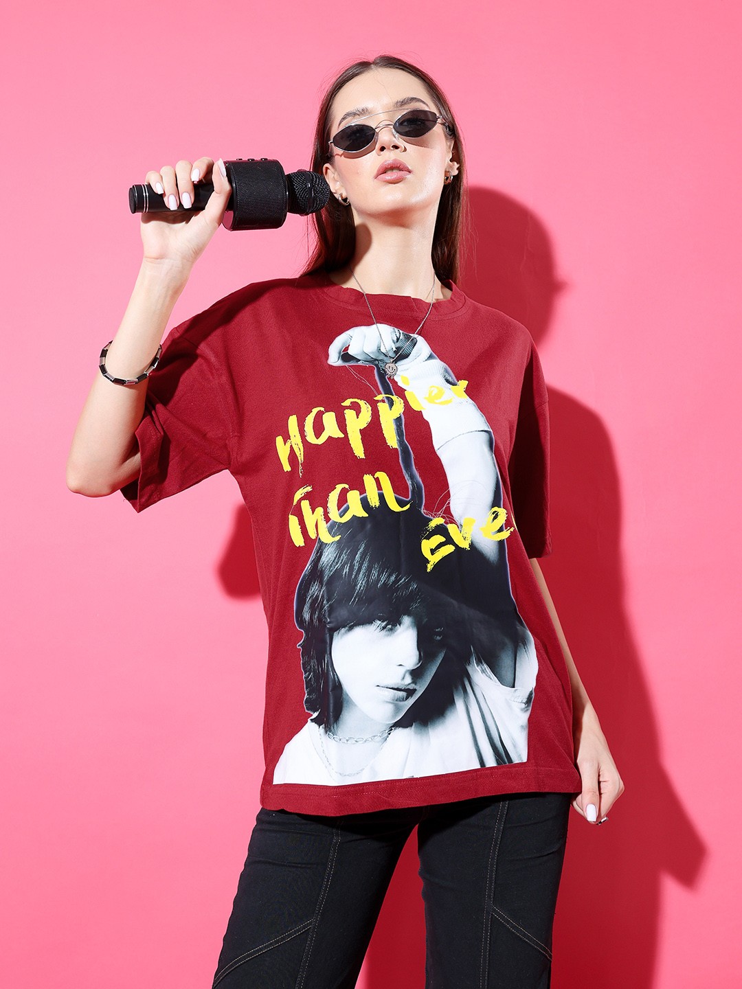 

Stylecast X Hersheinbox Printed Drop-Shoulder Sleeves Pure Cotton Relaxed T-shirt, Red