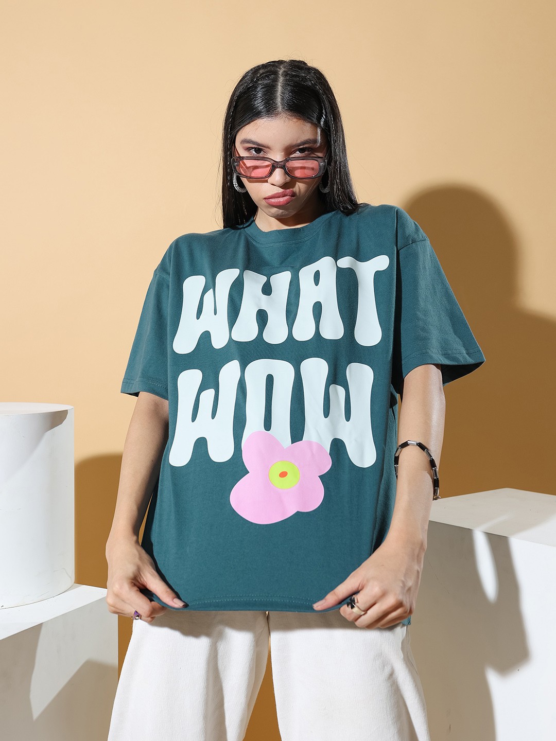 

Stylecast X Hersheinbox Women Printed Drop-Shoulder Sleeves T-shirt, Teal