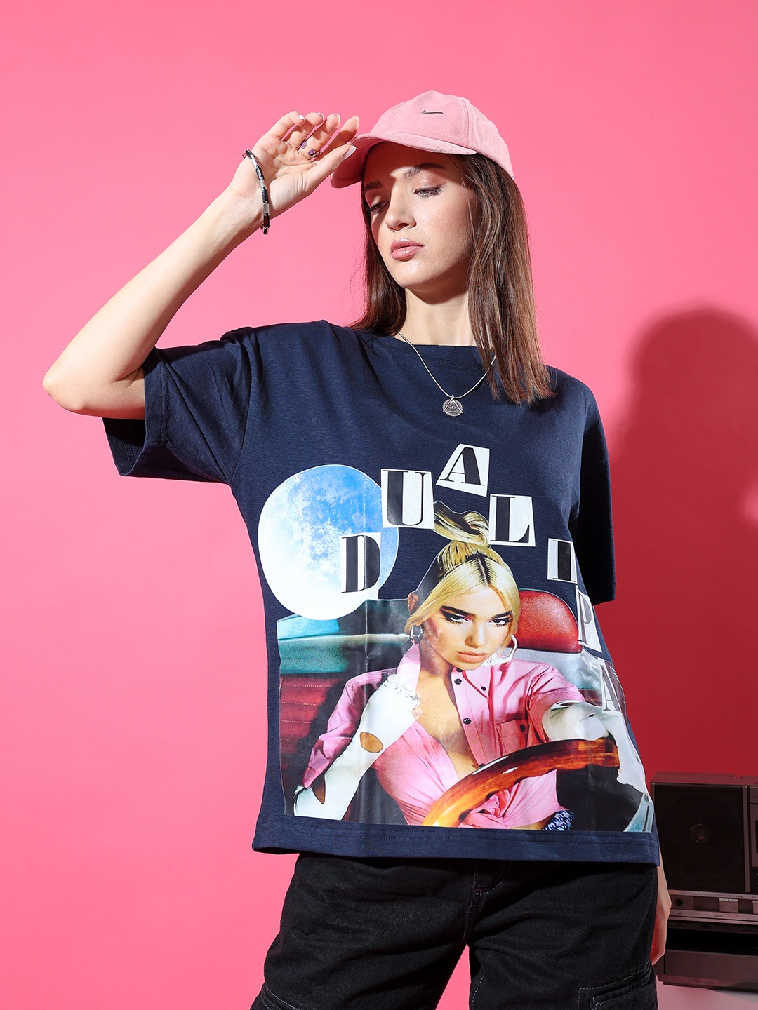 

Stylecast X Hersheinbox Women Printed Pure Cotton T-shirt, Navy blue