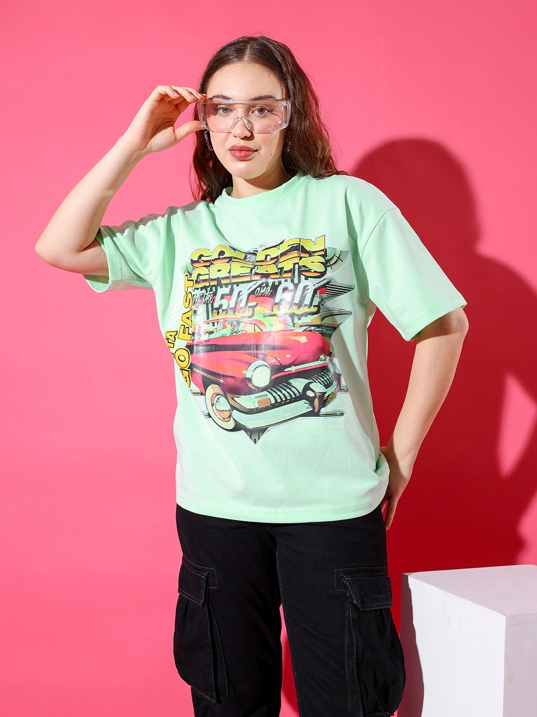 

Stylecast X Hersheinbox Women Pure Cotton Printed Drop-Shoulder Sleeves T-shirt, Green