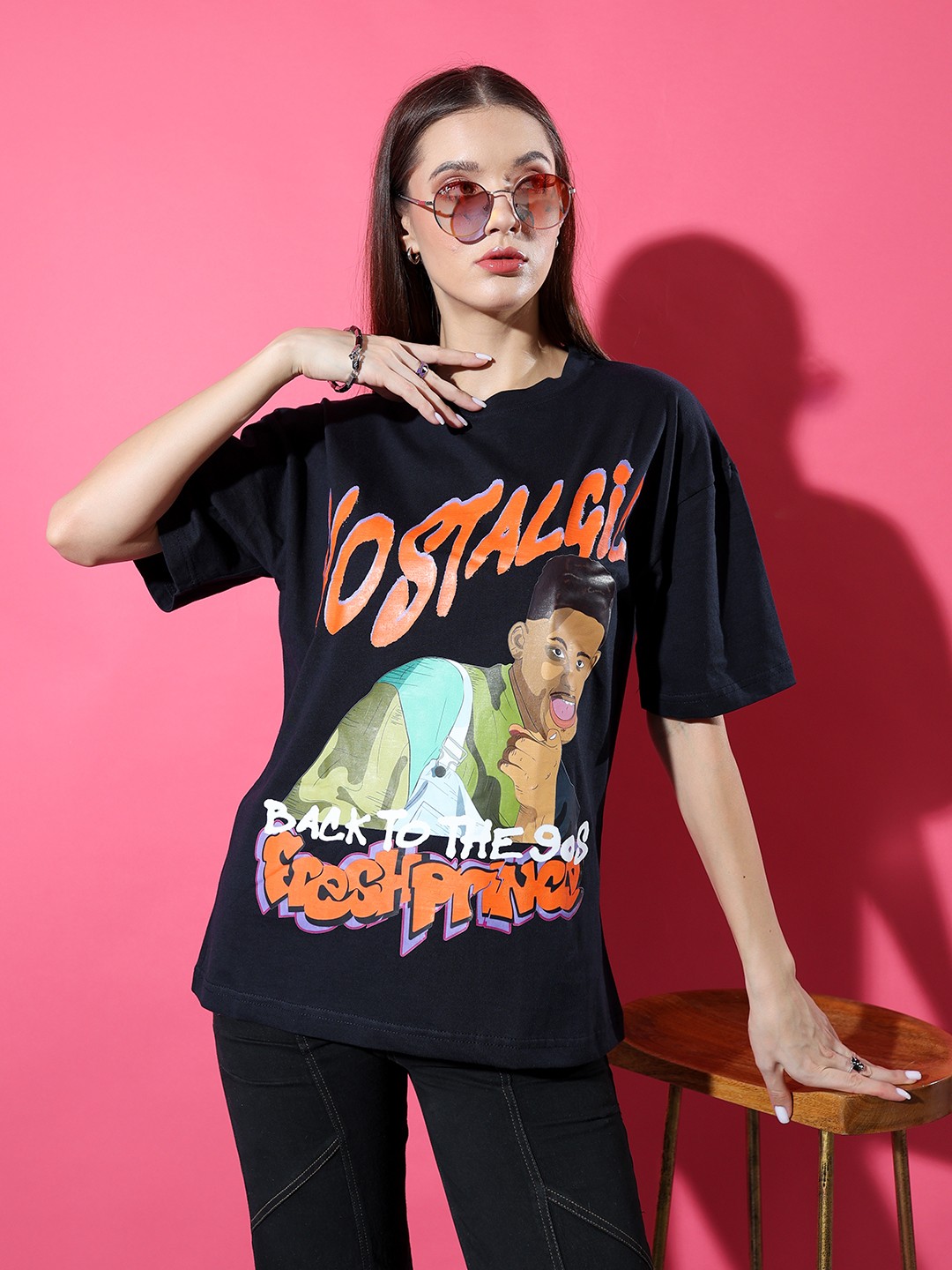 

Stylecast X Hersheinbox Women Printed Pure Cotton T-shirt, Navy blue