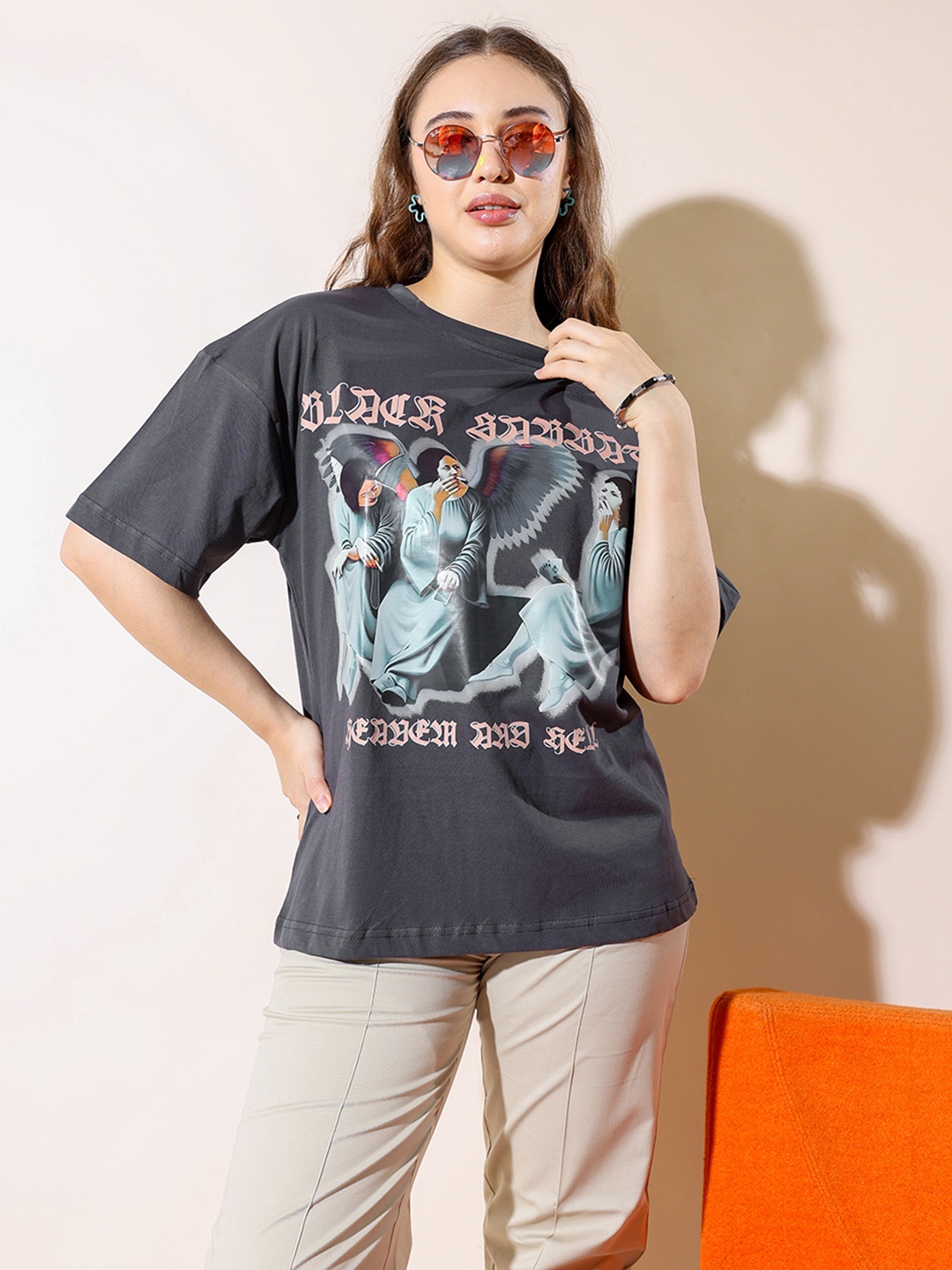 

Stylecast X Hersheinbox Printed Drop-Shoulder Sleeves Pure Cotton Relaxed T-shirt, Charcoal