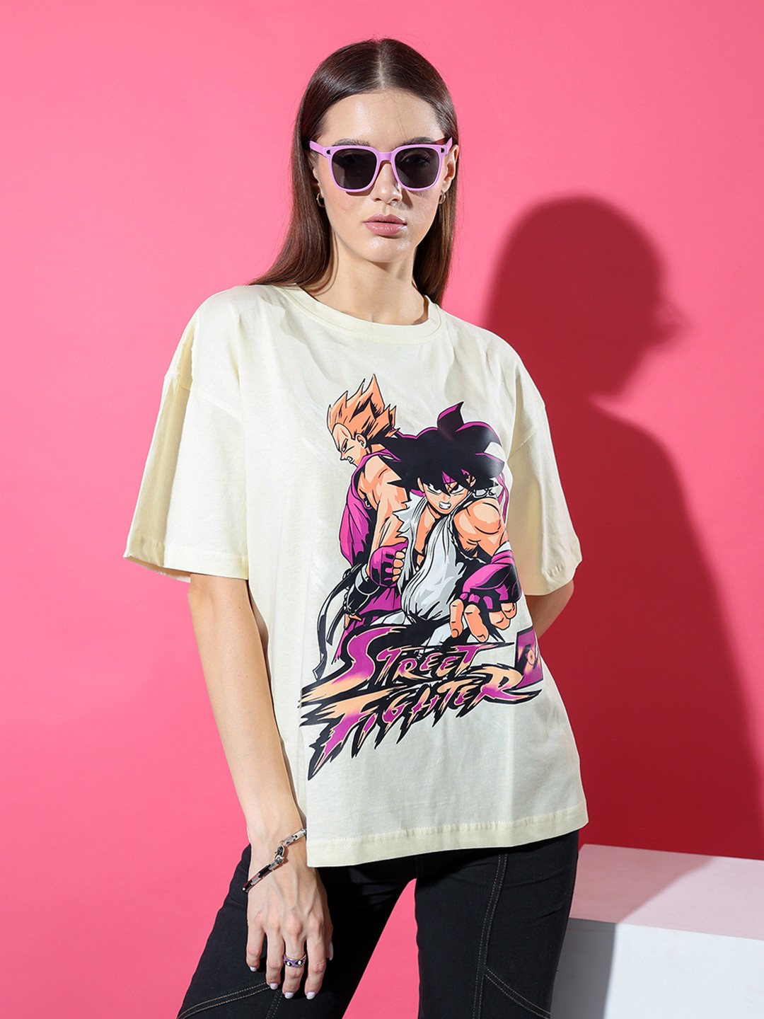 

Stylecast X Hersheinbox Pure Cotton Anime Printed Drop-Shoulder Sleeves T-shirt, Off white