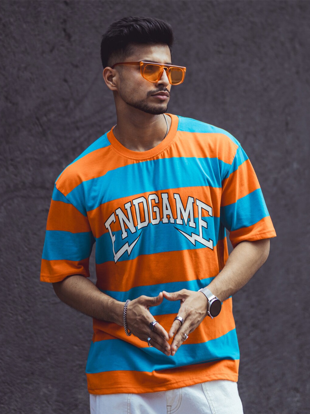 

Powerlook Horizontal Striped Pure Cotton T-Shirt, Orange