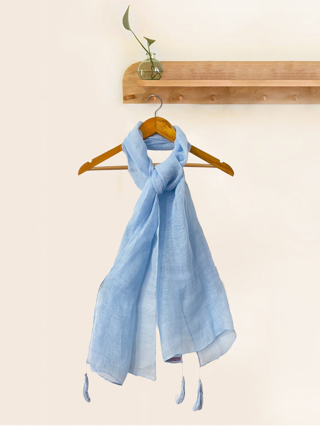 

Ayesha Linen Scarf With Long Tassels On Corners, Blue