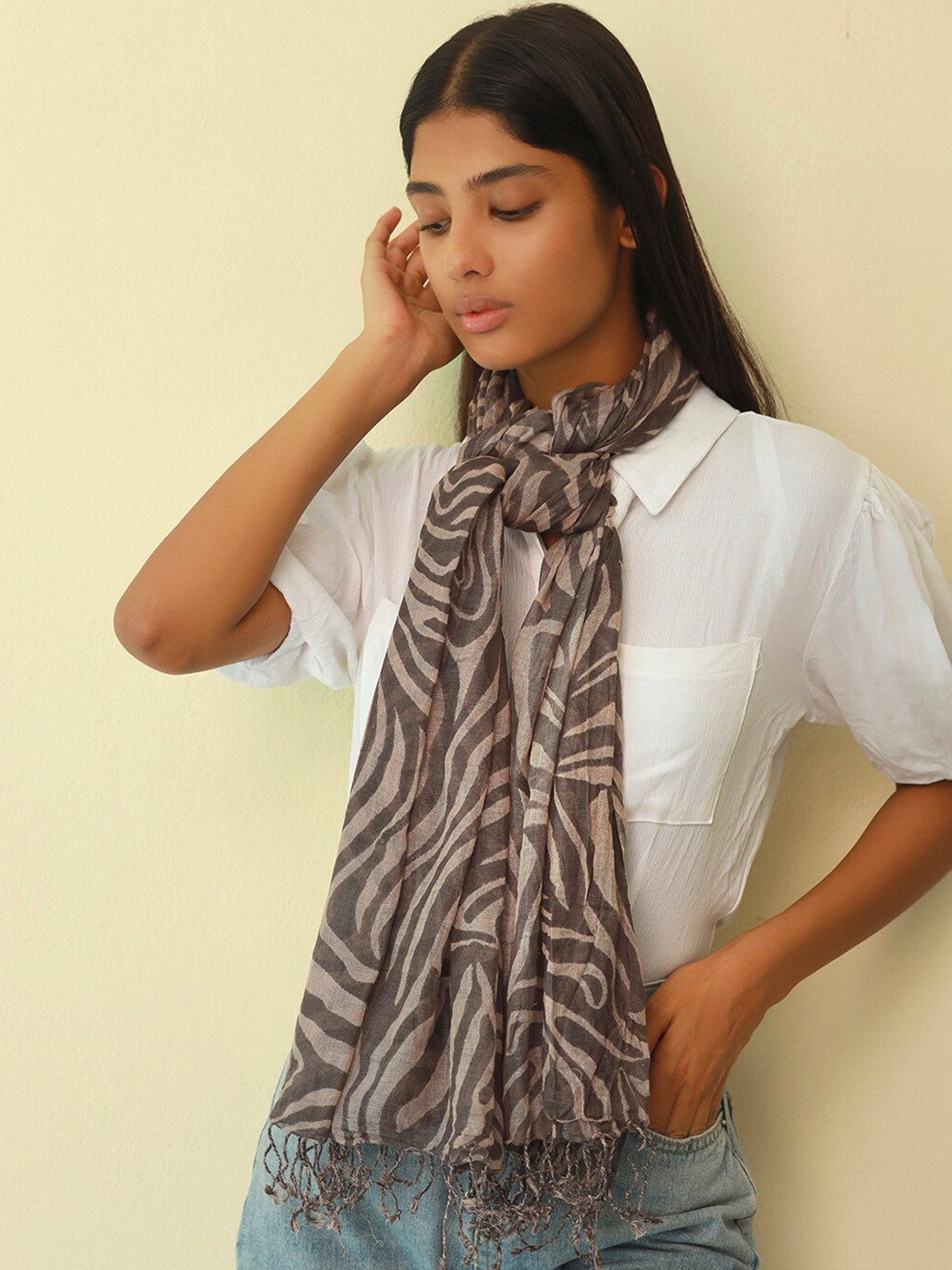

Ayesha Abstract Printed Scarf, Brown