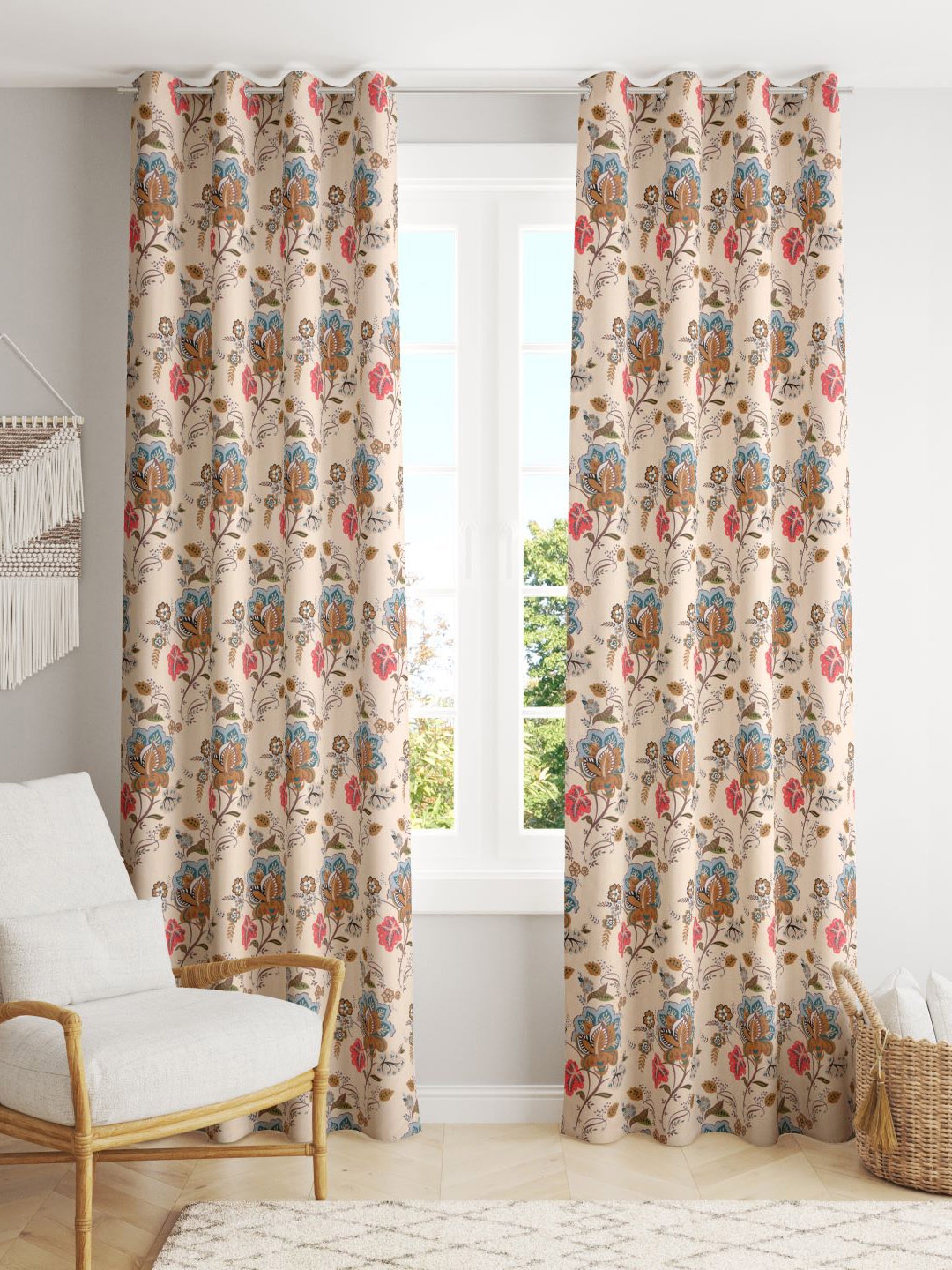 

RAASO Cream-Coloured & Pink 2 Pieces Floral Window Curtains