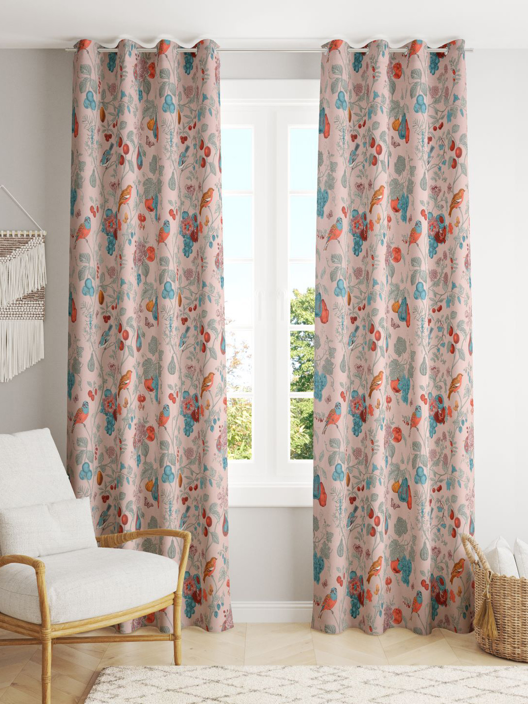 

RAASO Peach-Coloured & Blue 2 Pieces Floral Long Door Curtains