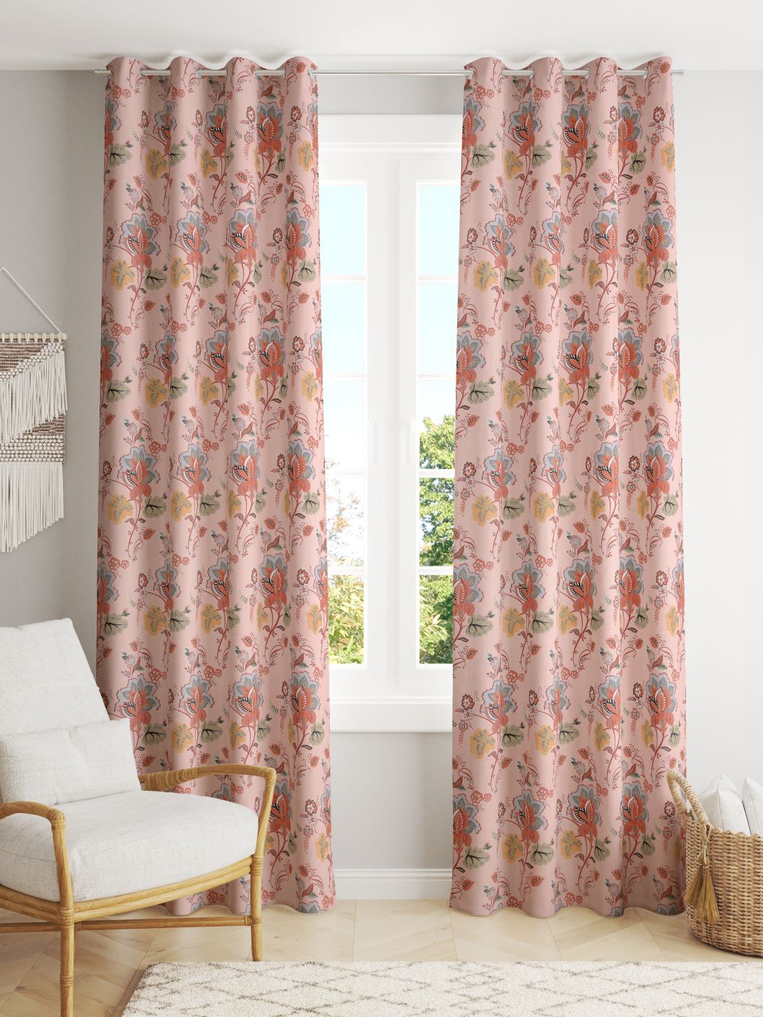

RAASO Pink & Blue 2 Pieces Floral Cotton Window Curtains