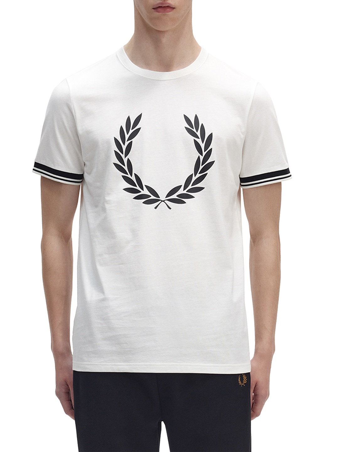 

Fred Perry Men White Checked V-Neck Monochrome Applique T-shirt