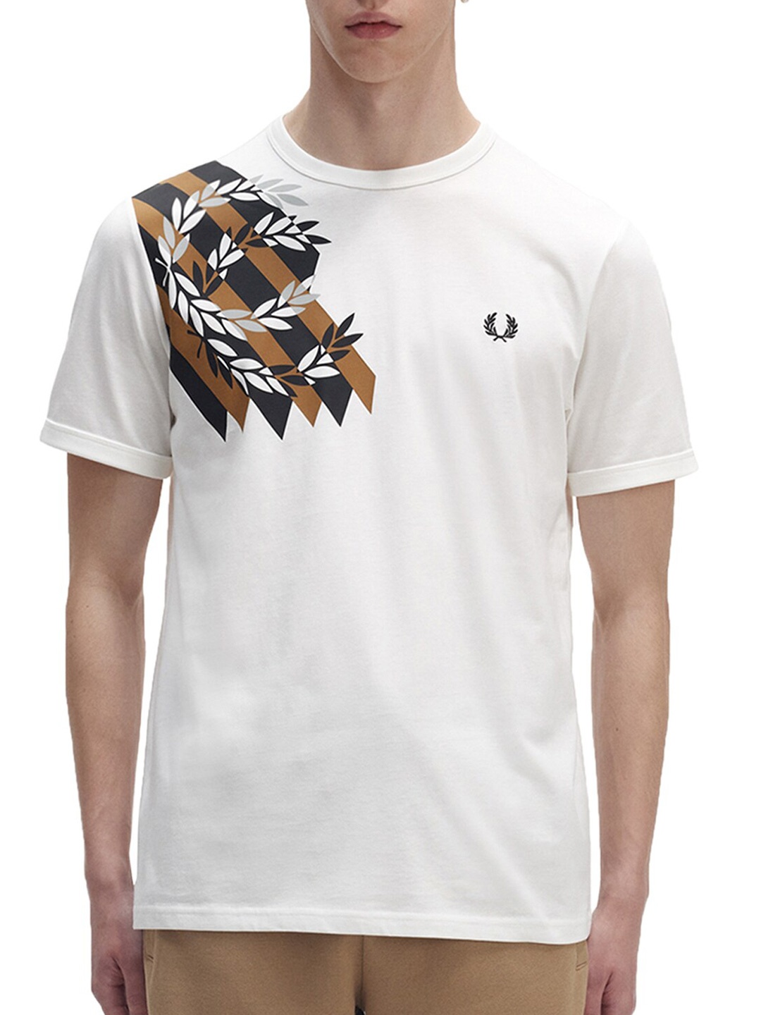 

Fred Perry Abstract Printed Cotton Casual T-Shirt, White