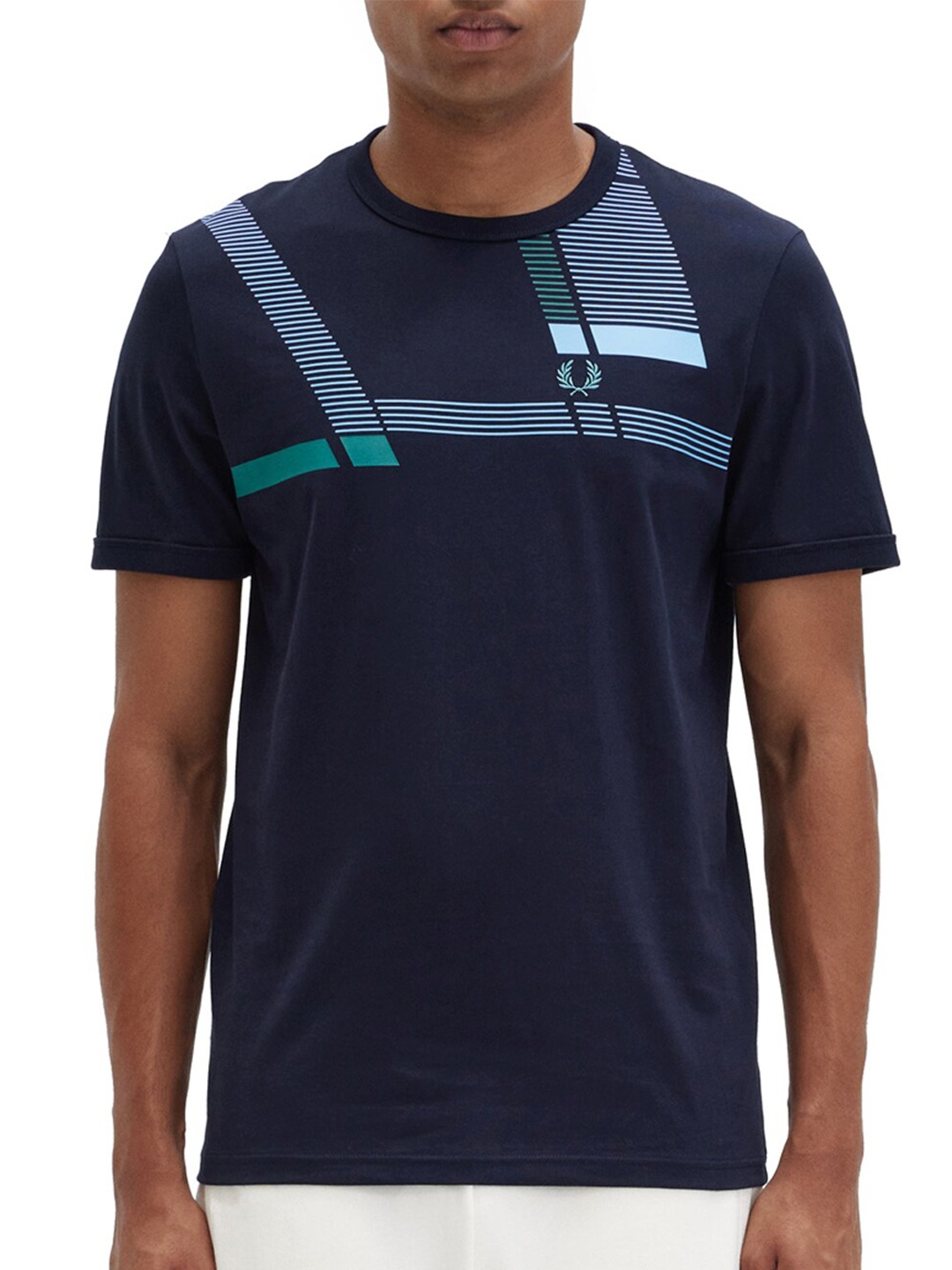 

Fred Perry Geometric Printed Cotton Casual T-Shirt, Navy blue