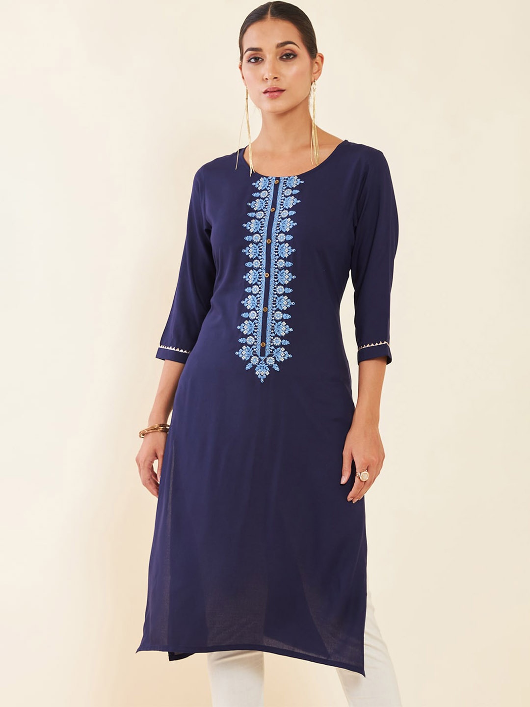 

Soch Navy Blue Floral Embroidered Kurta