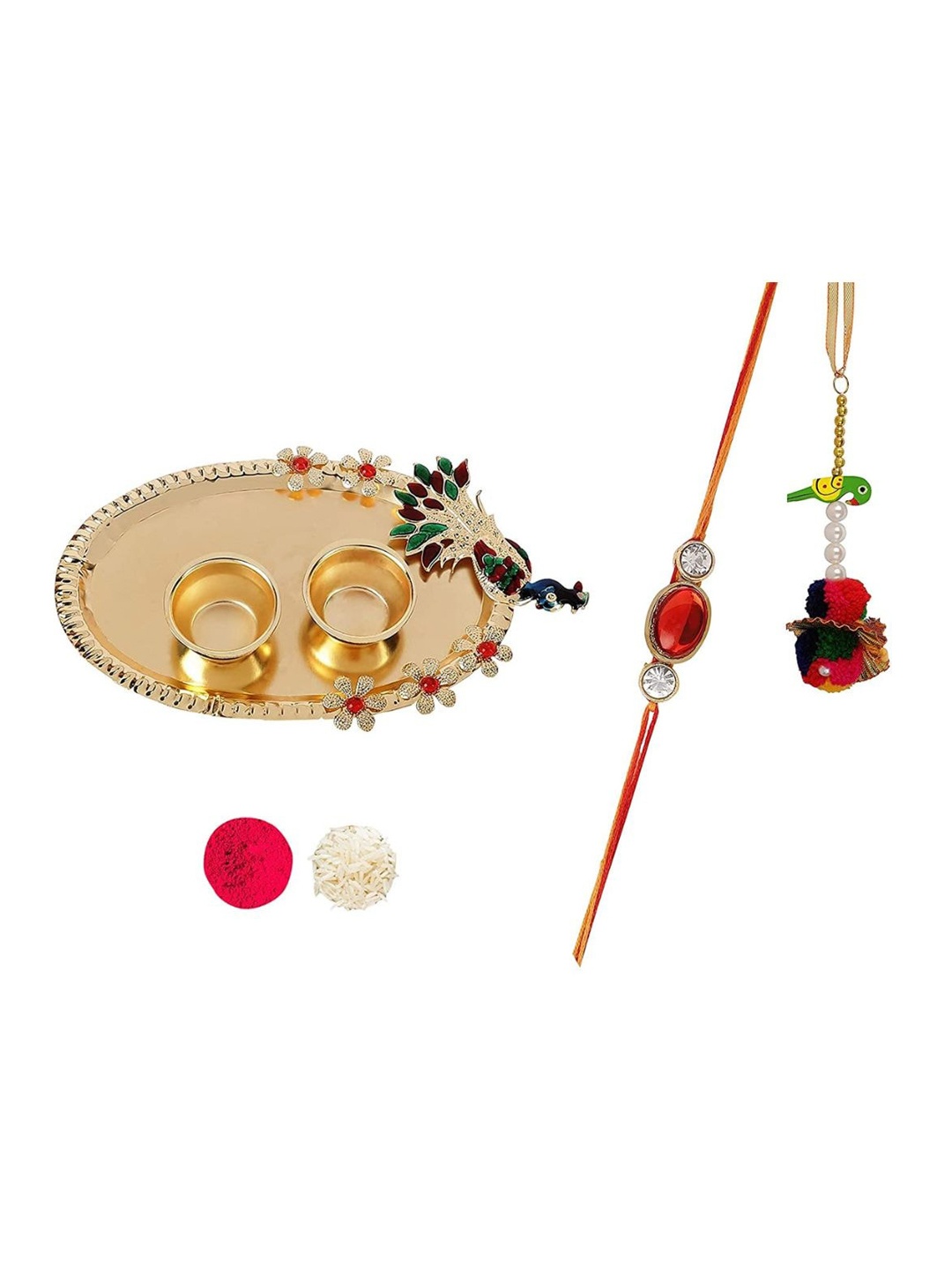 

AccessHer Stone-Studded Rakhi With Pooja Thali, Gold