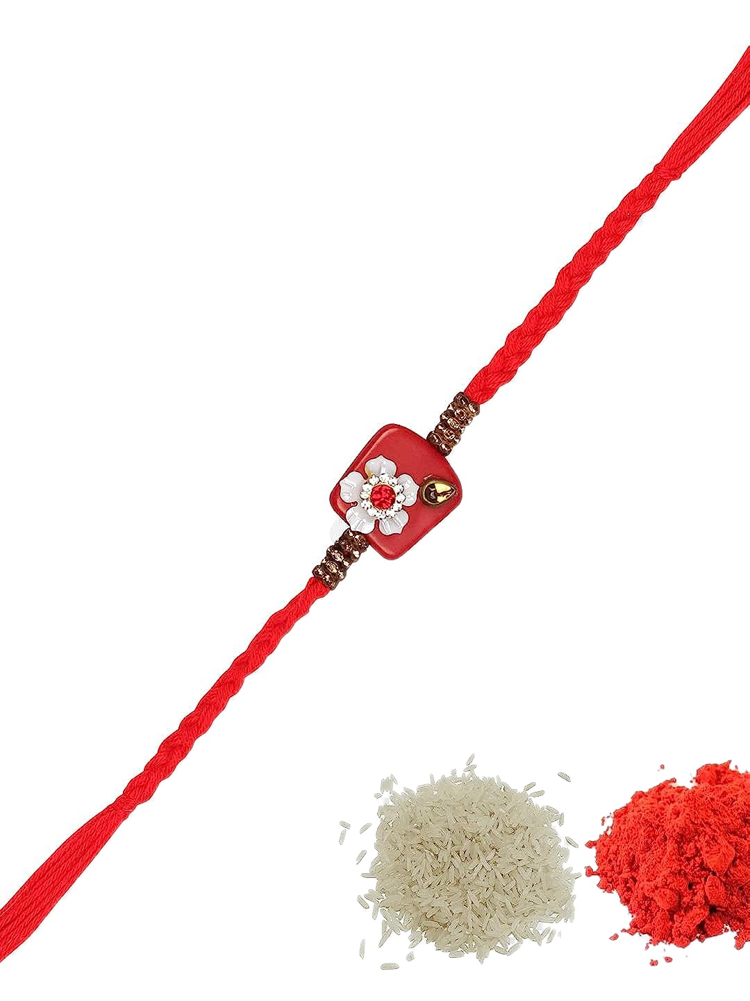 

AccessHer Floral Beads Rakhi With Roli Chawal, Red