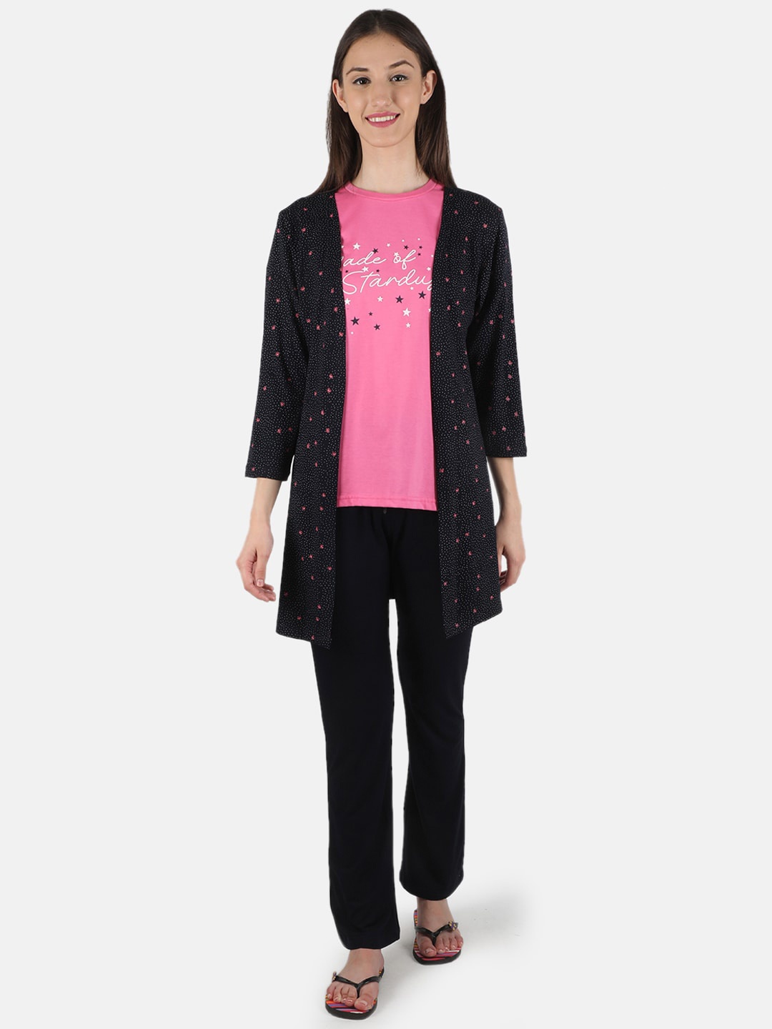 

Monte Carlo Printed T-shirt & Trouser With Shrug, Pink