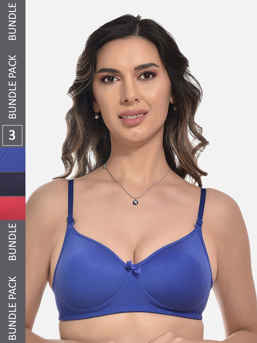 

StyFun Pack Of 3 Lightly Padded Full Coverage Bra, Blue