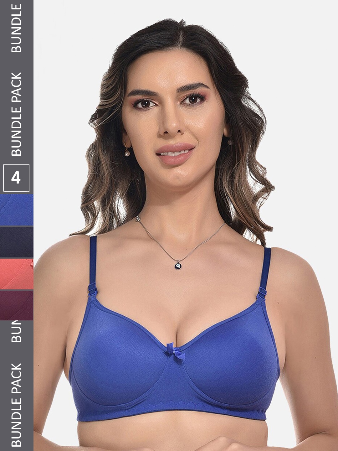 

StyFun Pack of 4 Full Coverage Lightly Padded All Day Comfort Cotton Bra, Black