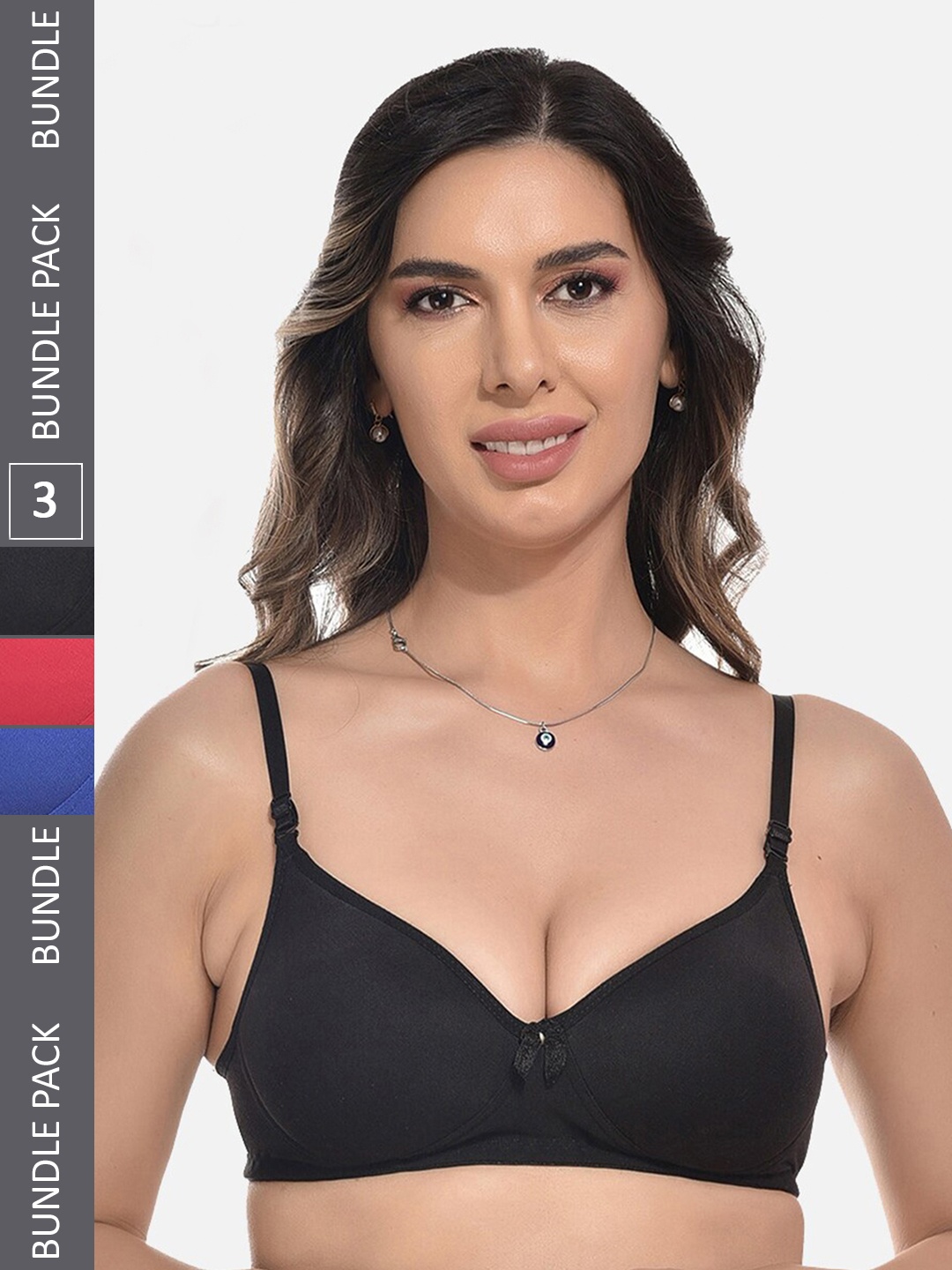 

StyFun Pack Of 3 Full Coverage Lightly Padded All Day Comfort Everyday Bra, Black