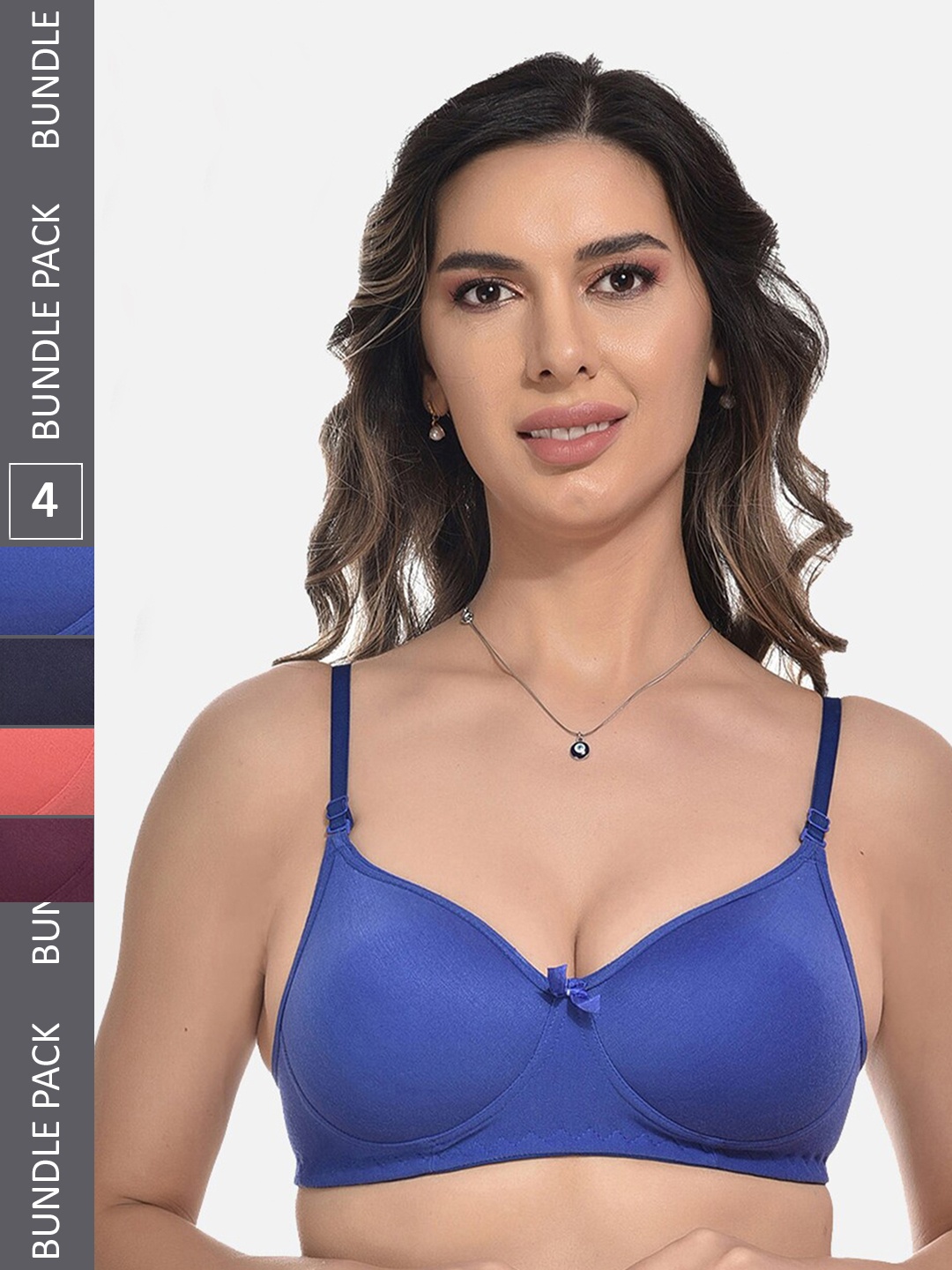 

StyFun Pack Of 4 Full Coverage Lightly Padded All Day Comfort Everyday Bra, Blue