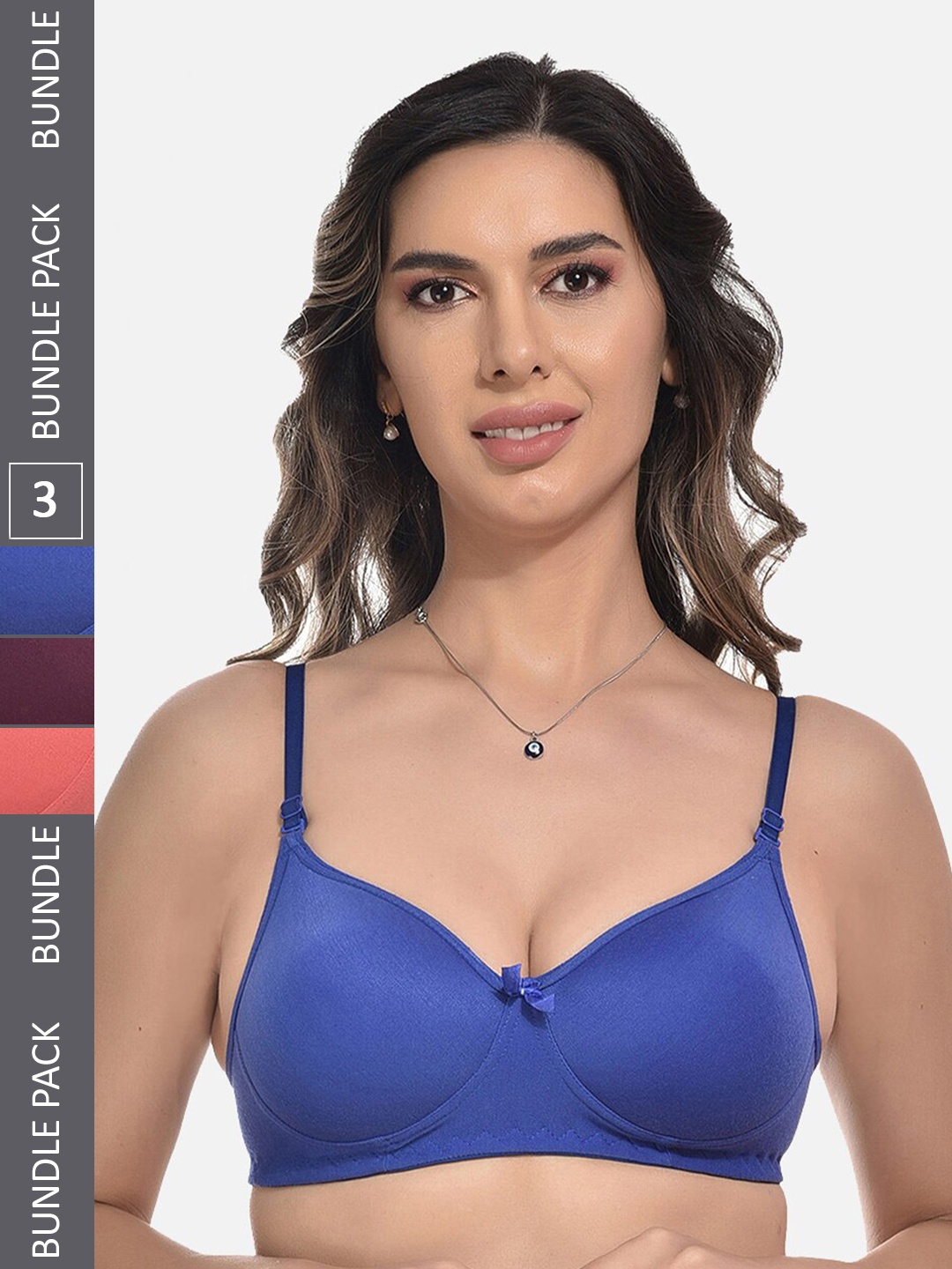 

StyFun Pack Of 3 Full Coverage Lightly Padded All Day Comfort Everyday Bra, Blue