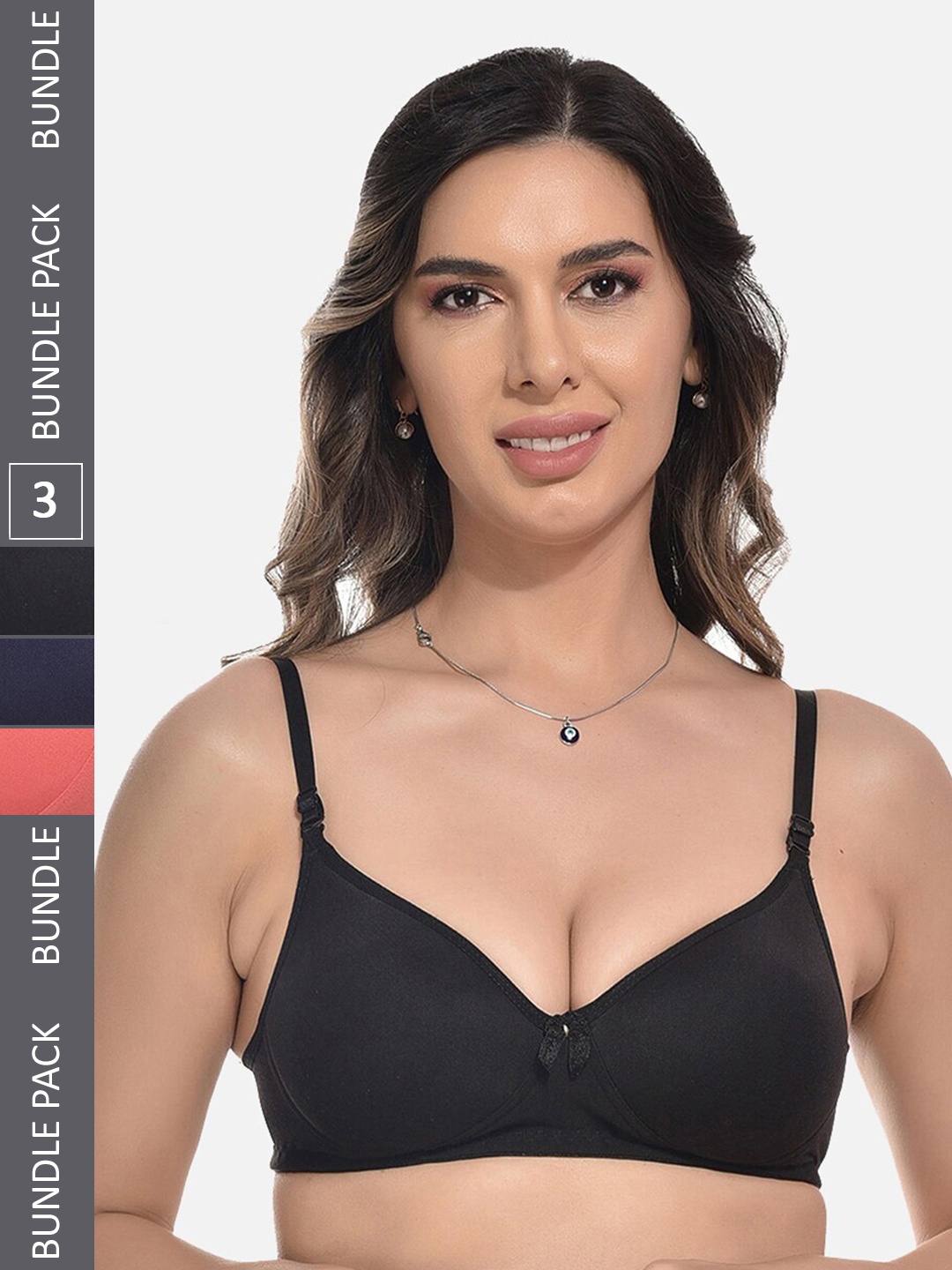 

StyFun Pack Of 3 Lightly Padded Full Coverage Bra, Black