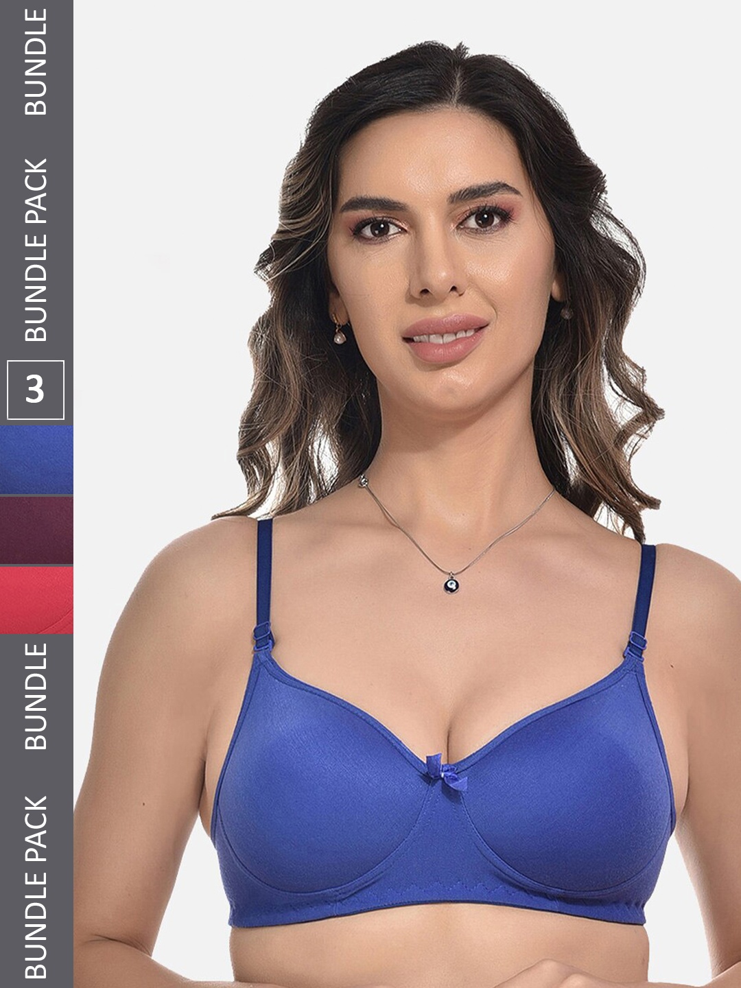 

StyFun Pack Of 3 Full Coverage Lightly Padded Everyday All Day Comfort Bra, Blue