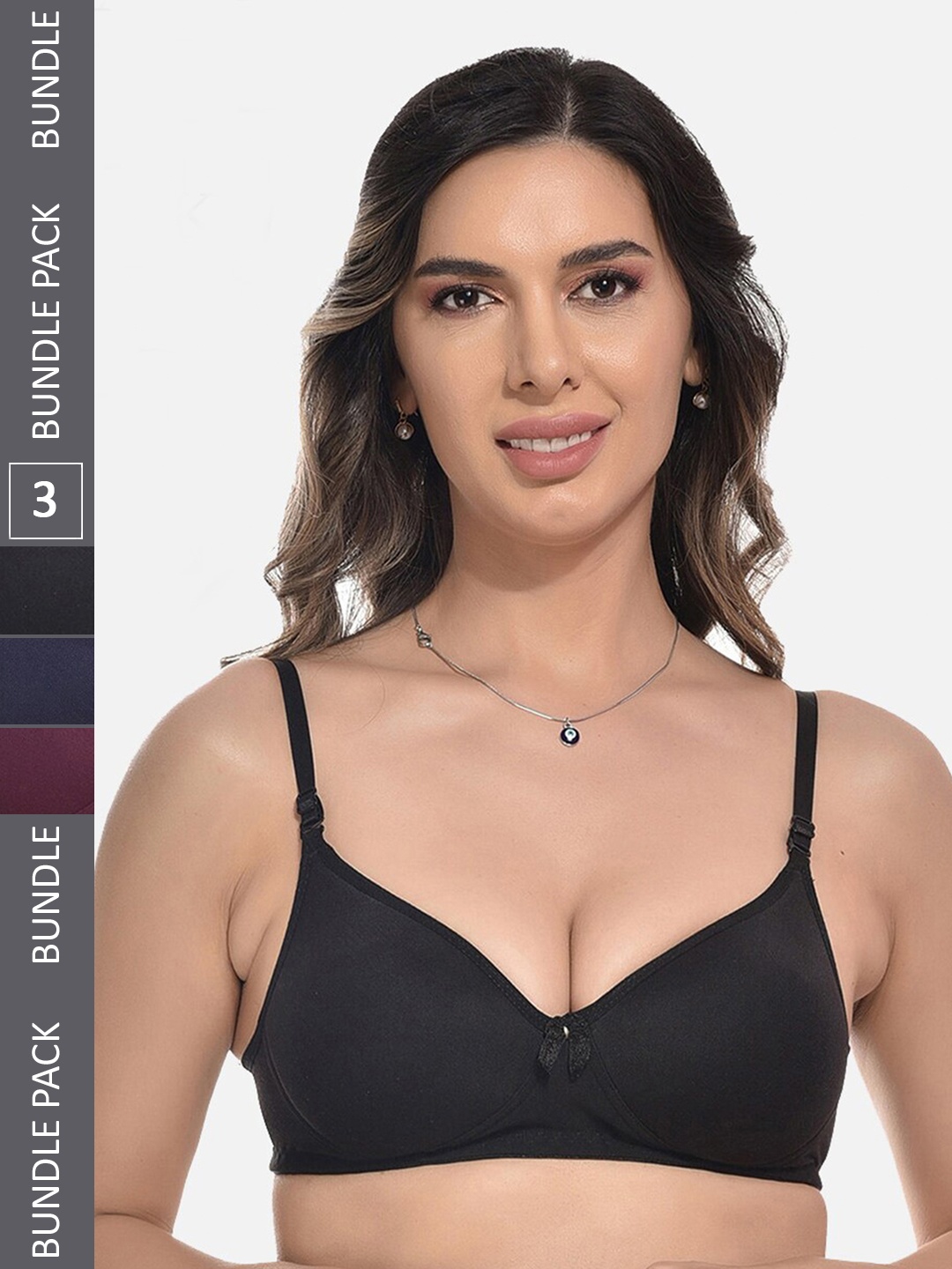 

StyFun Pack Of 3 Full Coverage Lightly Padded Everyday All Day Comfort Bra, Black