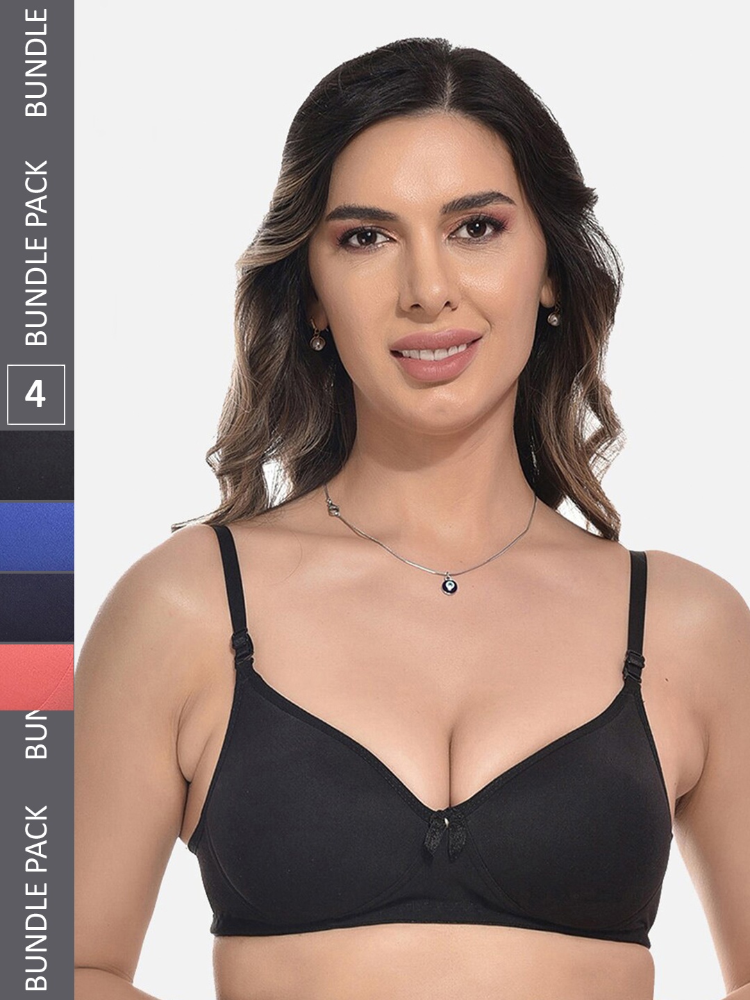 

StyFun Pack Of 4 Full Coverage Lightly Padded All Day Comfort Everyday Bra, Pink