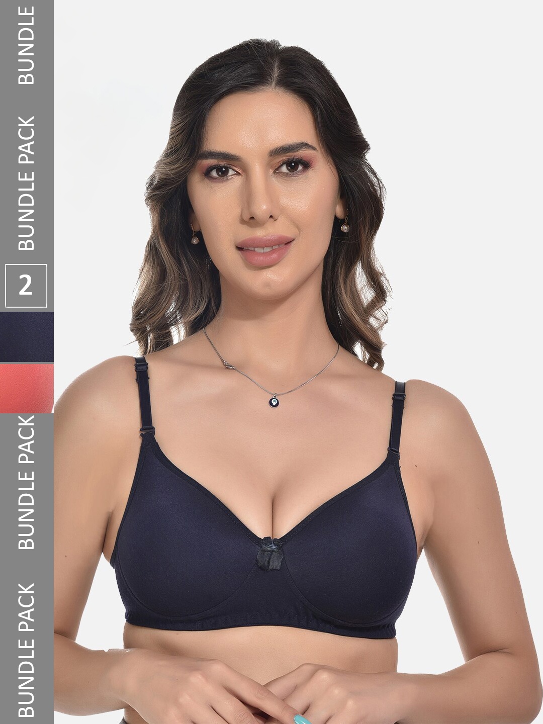 

StyFun Pack Of 2 Full Coverage Lightly Padded All Day Comfort Everyday Bra, Navy blue